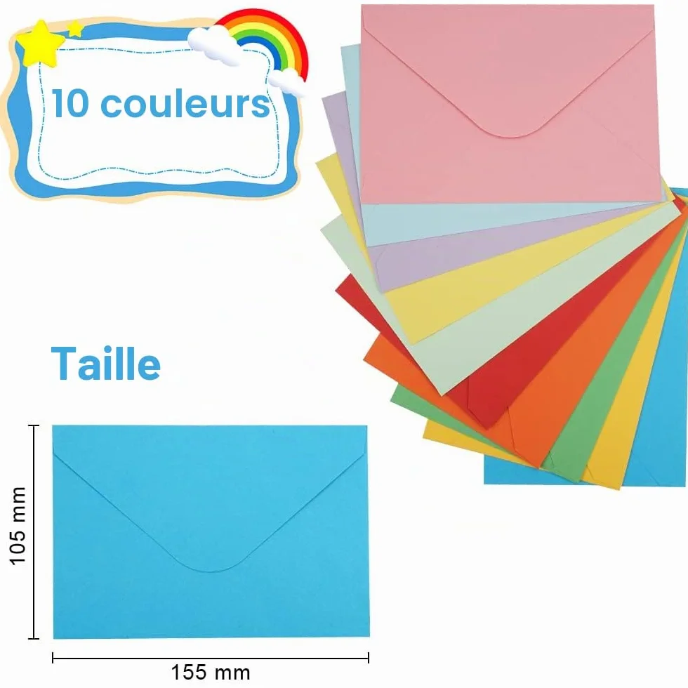 60 Pièces Enveloppes Petit Format 155x105mm - 10 Couleurs Mini Enveloppes Pour Cartes De Voeux, Invitation Mariage
