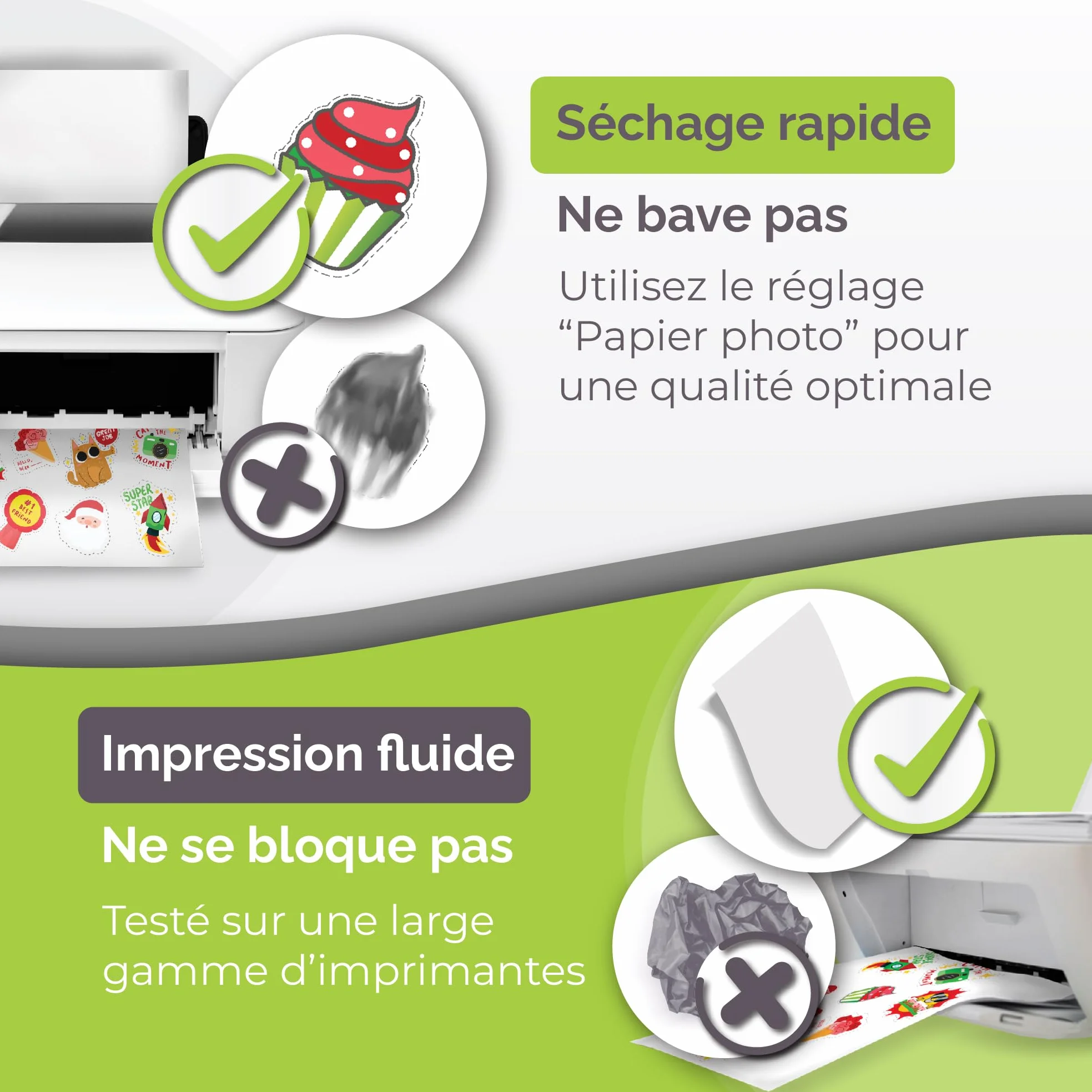 Papier autocollant vinyle imprimable blanc mat résistant à l'eau Lot de 34 feuilles