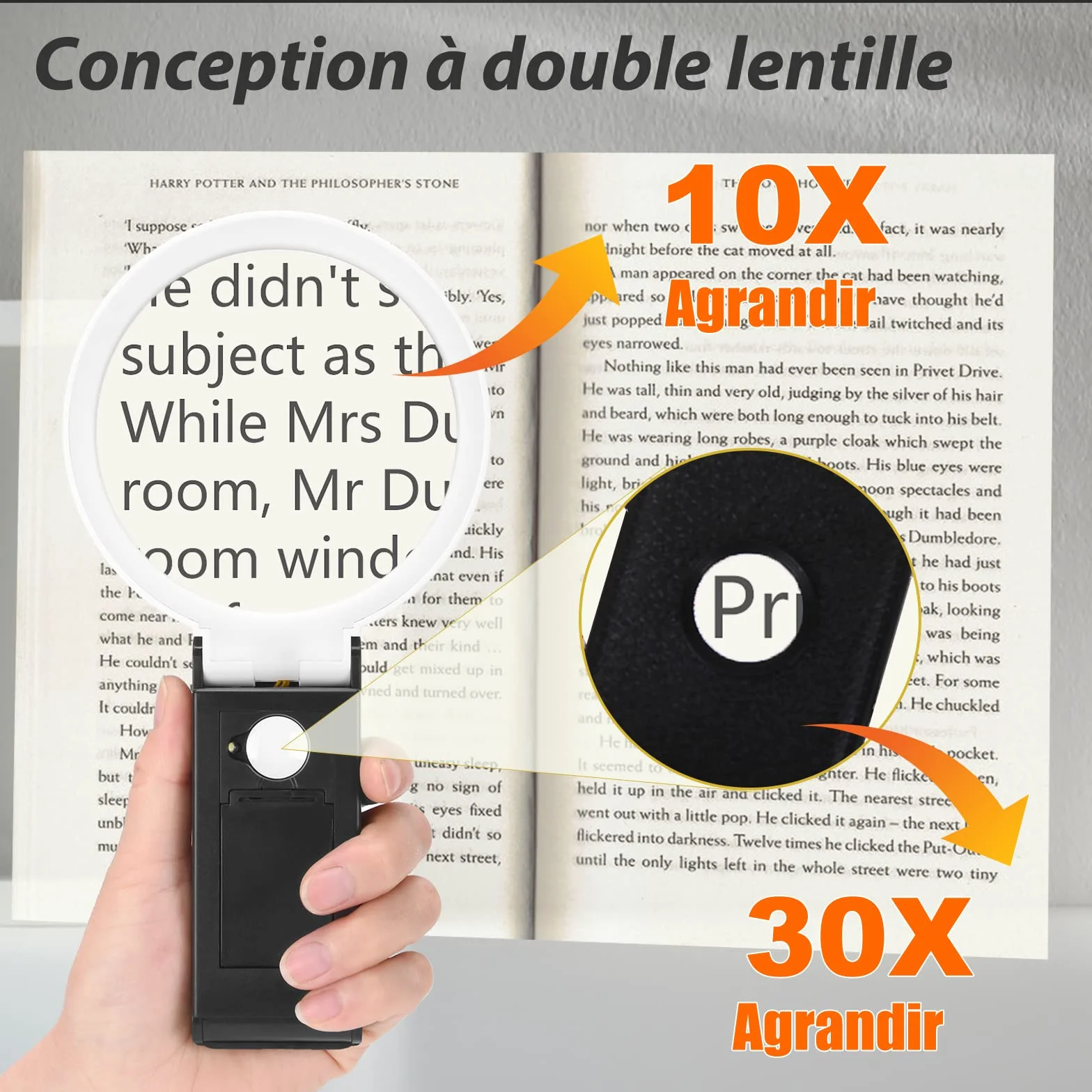 Grande Loupe 10X 30X LED Portable avec Lumière et Support