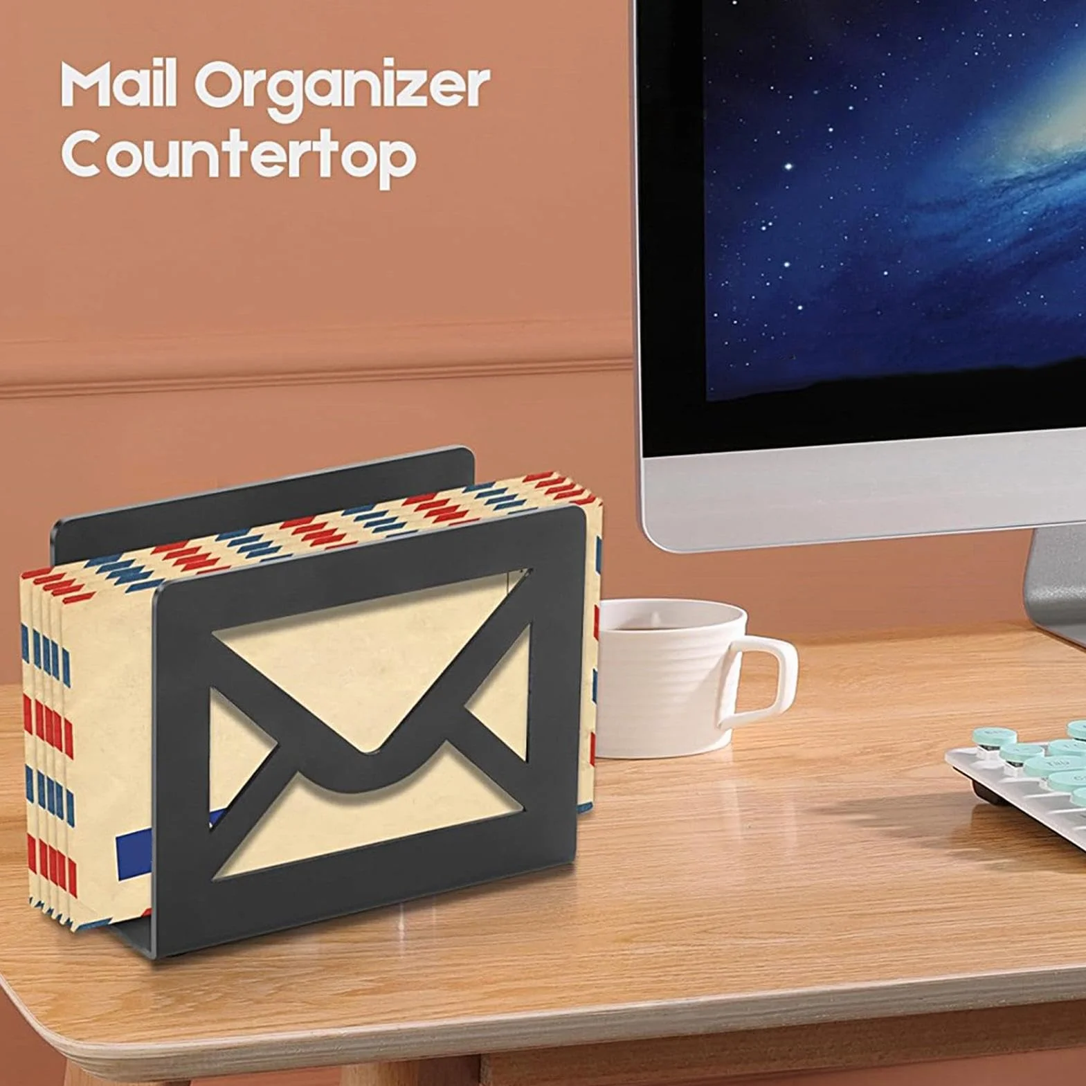 Porte-courrier bureau noir plateau organisateur lettres étagère rangement documents design moderne