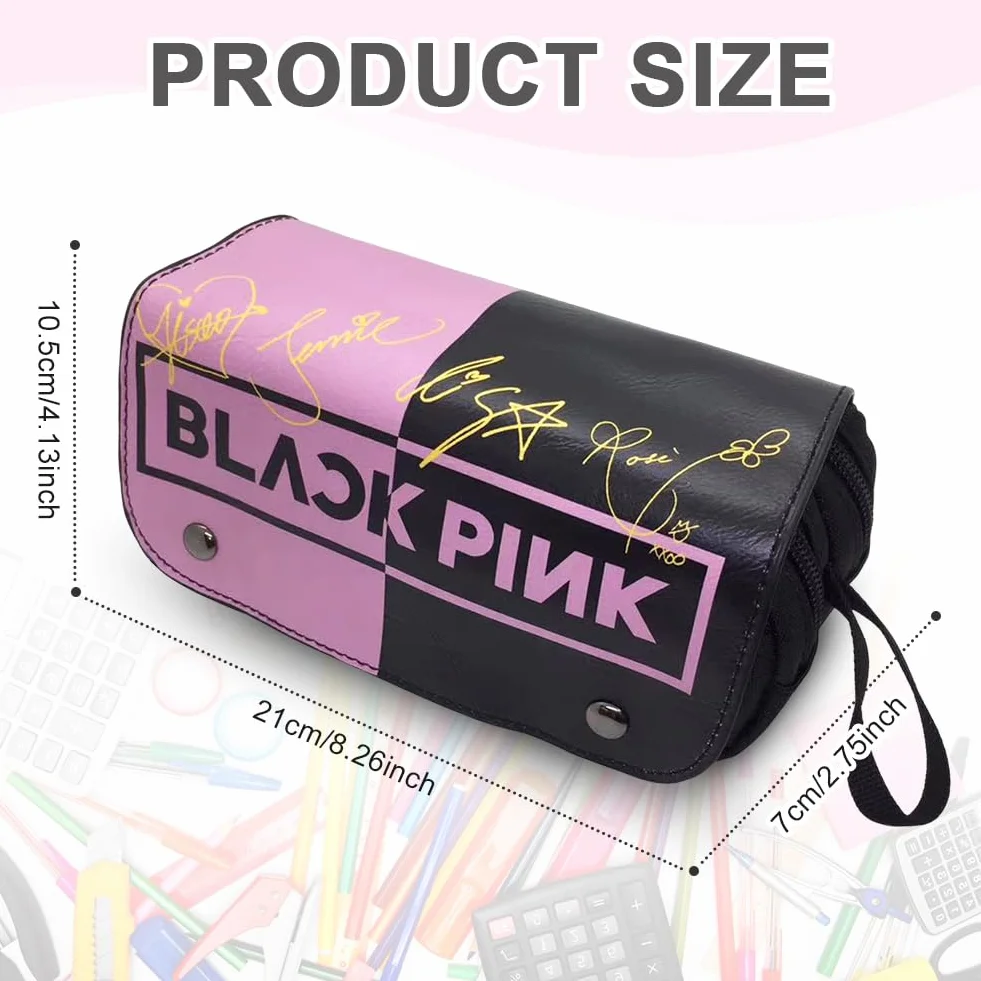 Kawaii Trousse à Crayons Blackpink pour Enfants, Grande Capacité, Fermeture Éclair Scolaire Souple