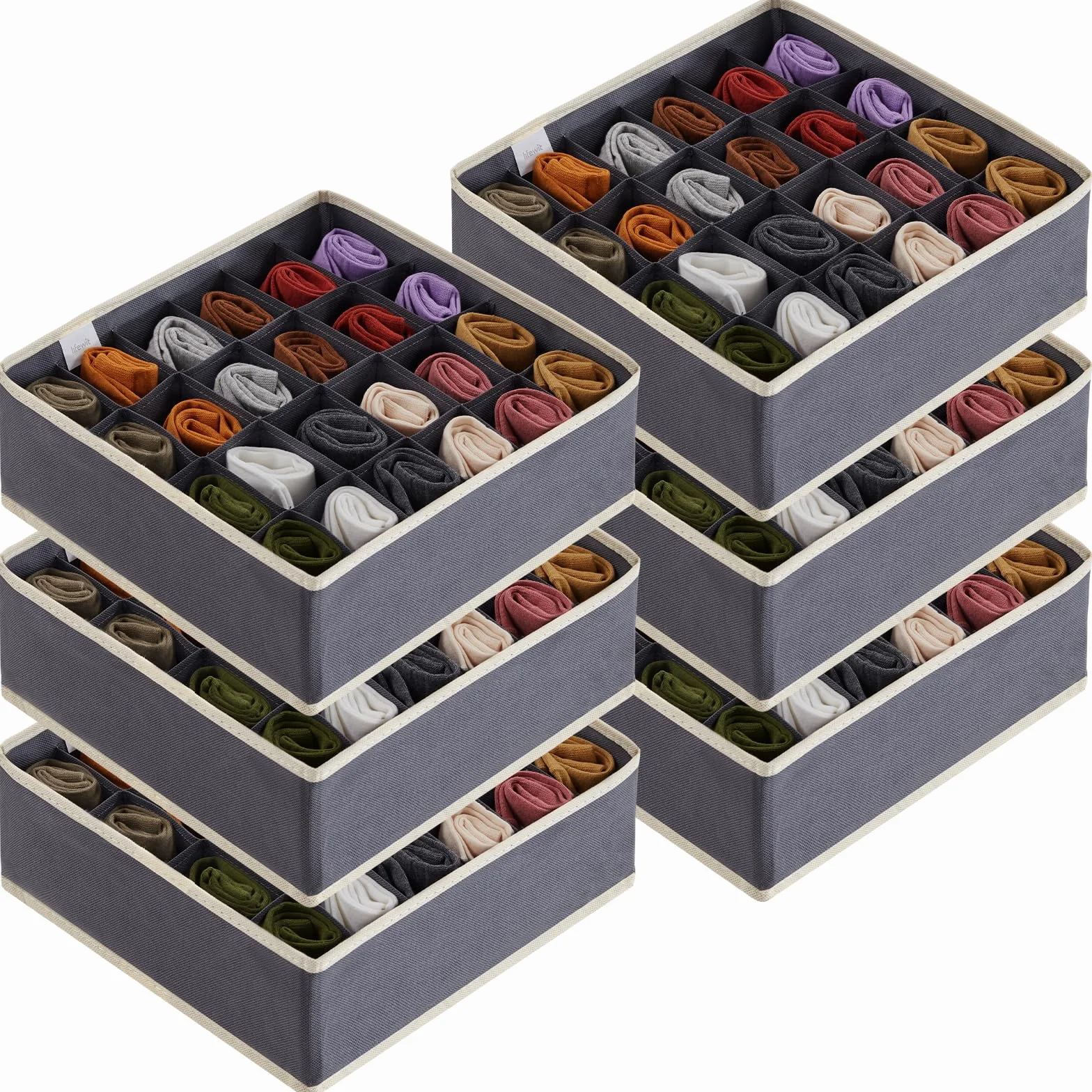 Lifewit Lot de 8 Organisateurs Tiroirs Pliables en Tissu 24 Compartiments Gris