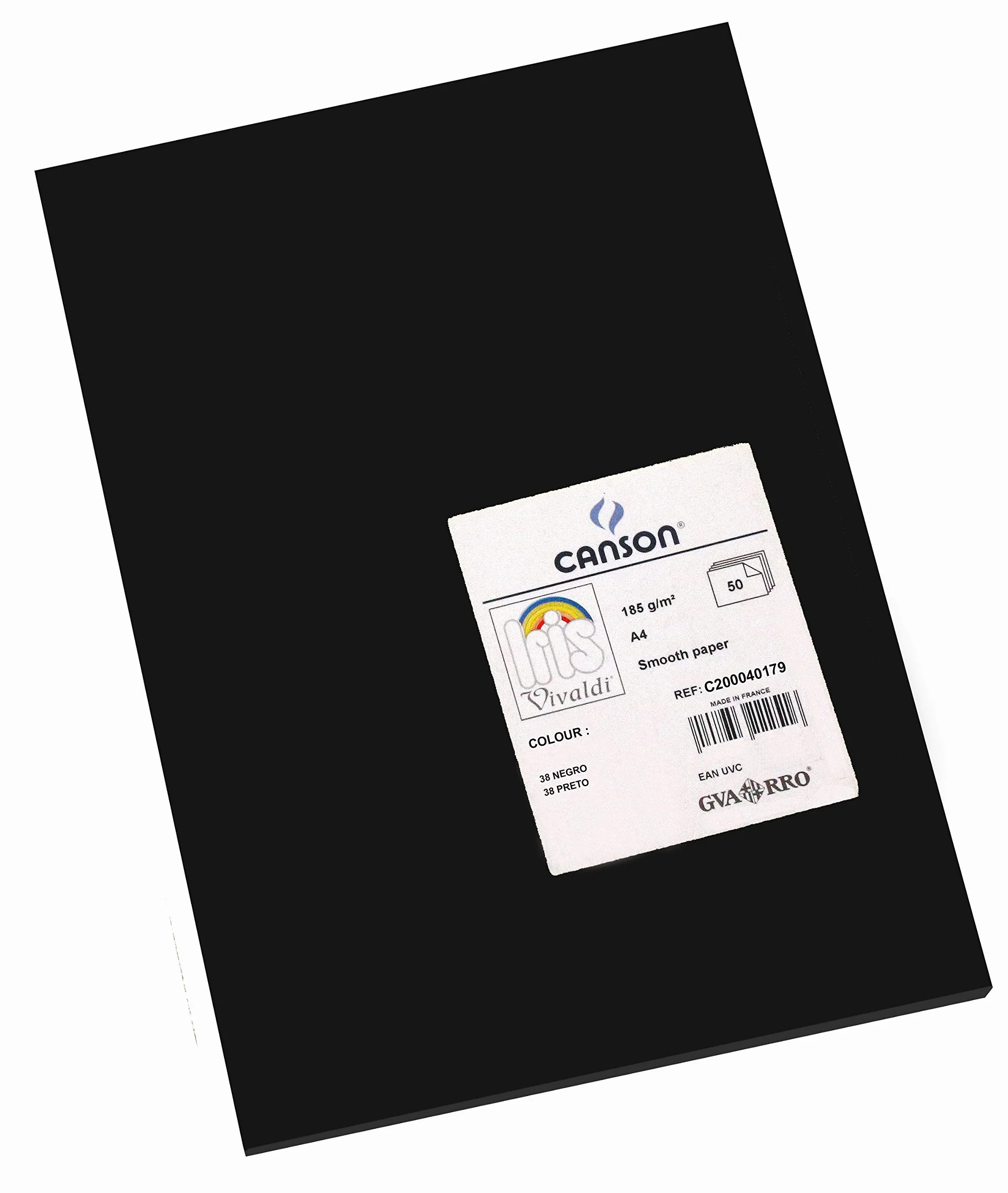 CANSON Iris Vivaldi Papier couleur A4 185g/m² Noir 50 feuilles