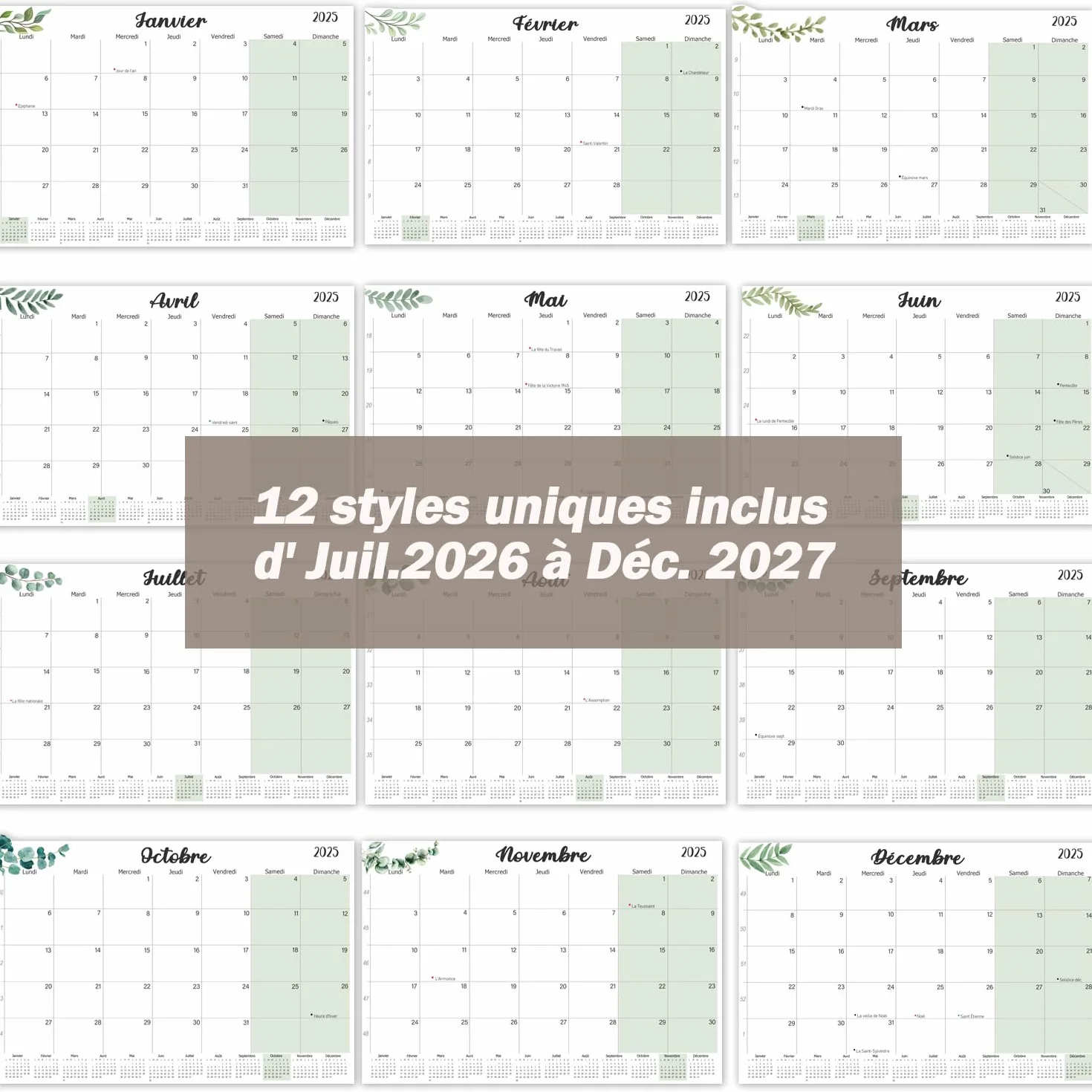 Calendrier Magnétique Frigo 2026-2027 32x22cm Familial Juil.2026-Déc.2027 Planificateur Mensuel Français