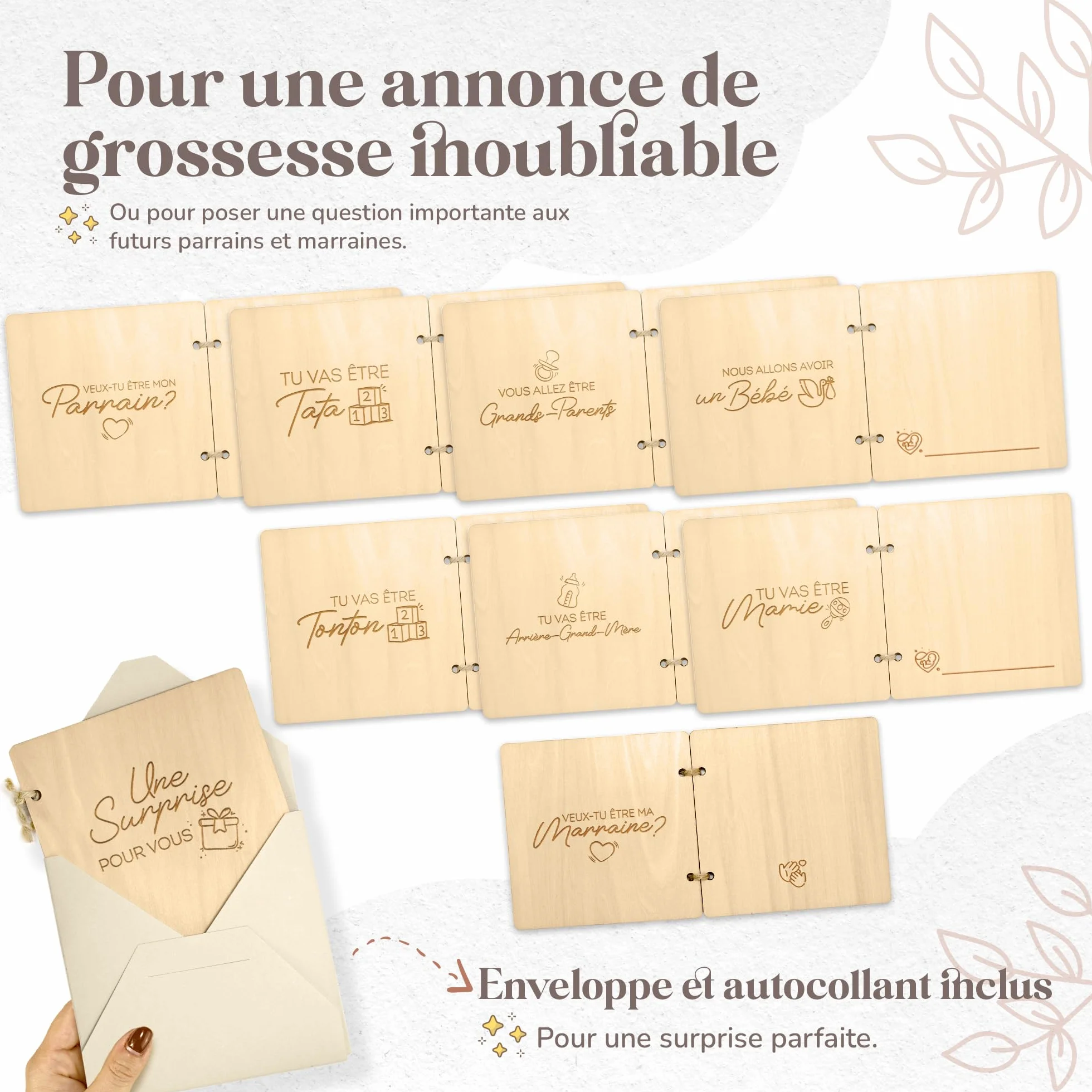 Annonce grossesse en bois | Carte annonce grand parents avec photo échographie