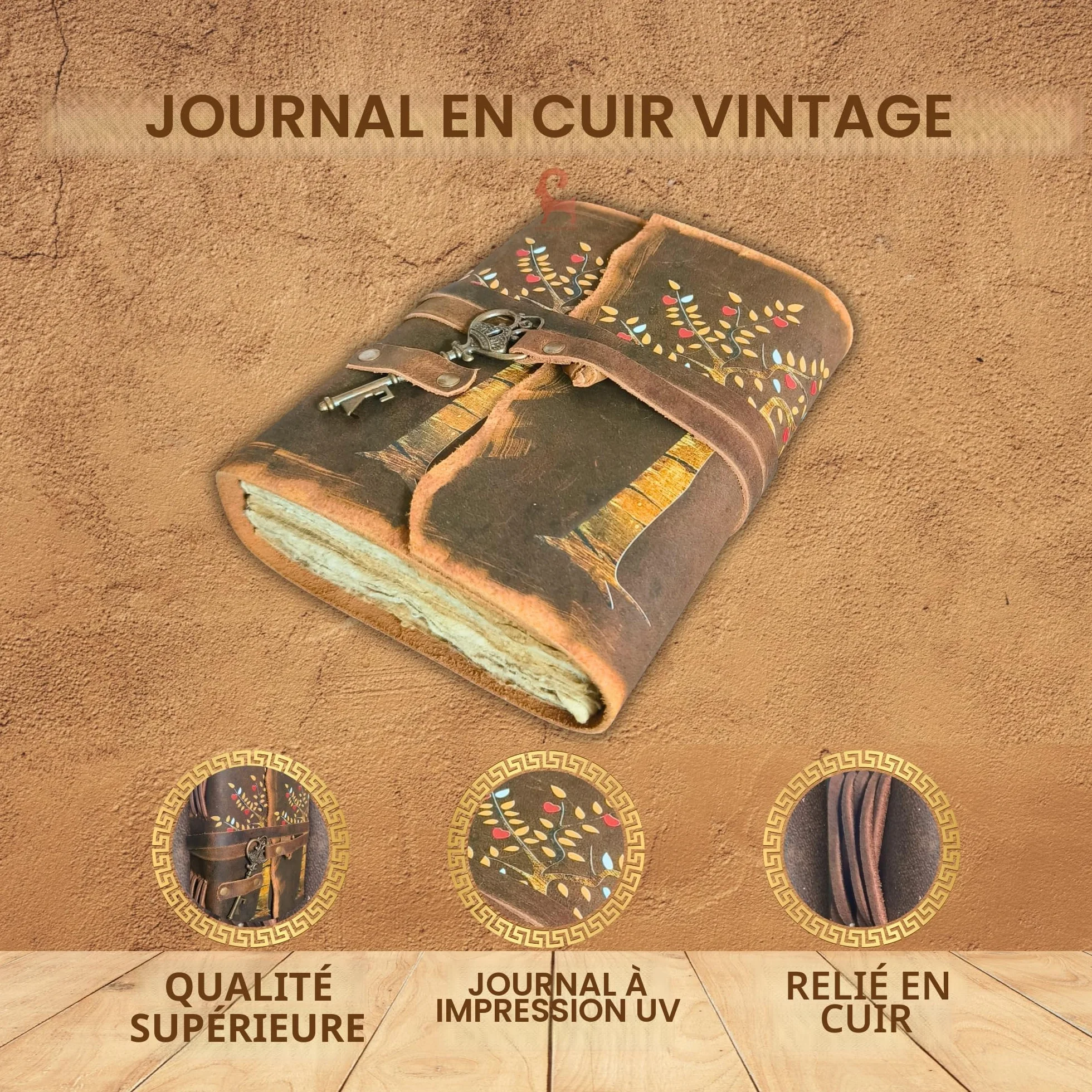 URBAN LEATHER Journal Intime Arbre De Vie Feuilles De Cœur Couverture Cuir Papier Vierge