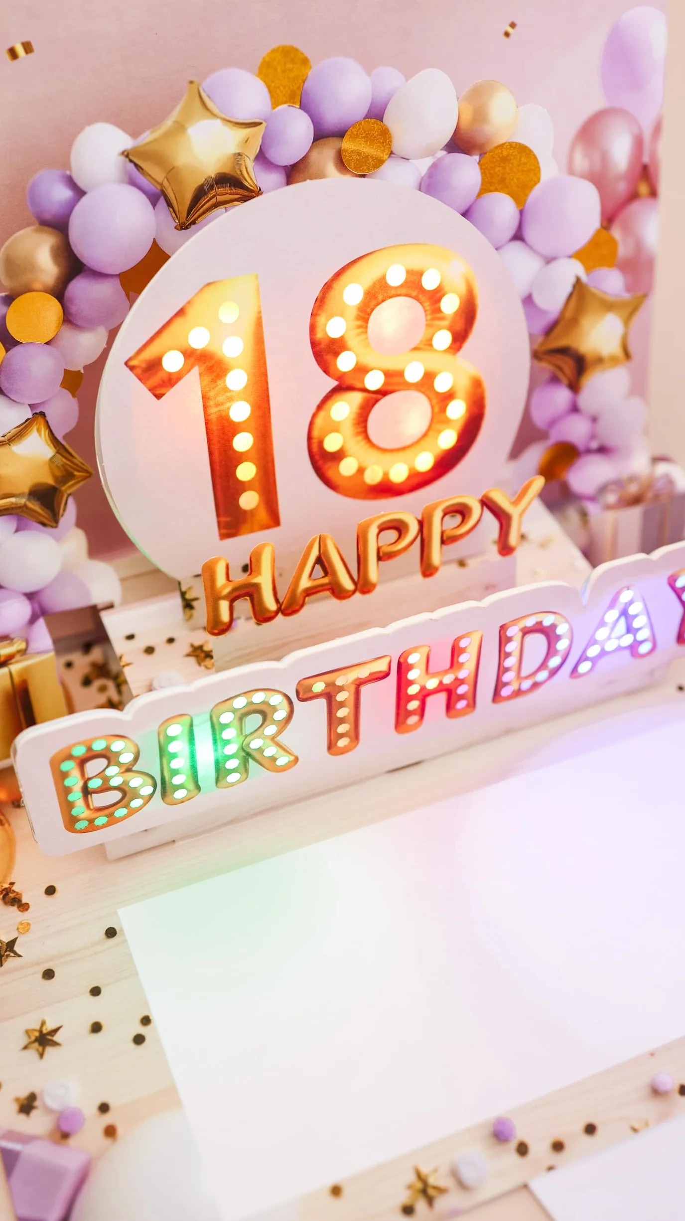 Carte anniversaire 18 ans pop up 3D avec musique et lumière – pour fille, enveloppe et autocollant sceau – 20 x 15 cm