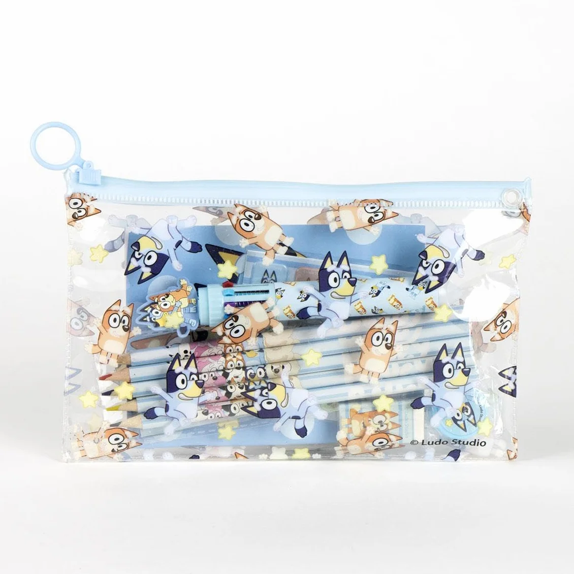 CERDÁ LIFE'S LITTLE MOMENTS Set de Papeterie Scolaire Eva Bluey - Trousse Enfants avec Crayons de Couleur, Marqueurs
