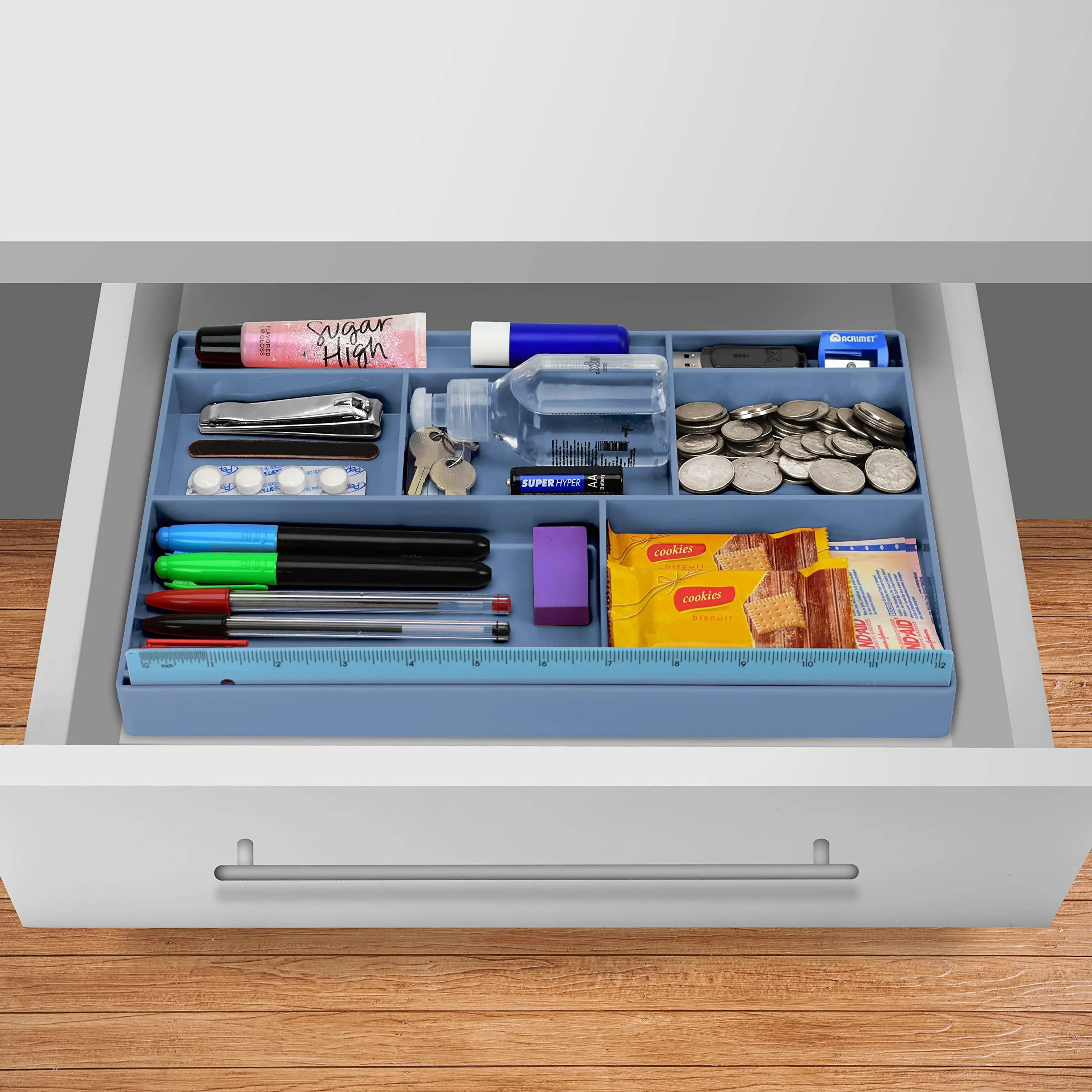 Acrimet Plateau Organisateur 8 compartiments Plastique 32,4x20,3x2,7 cm Bleu Uni