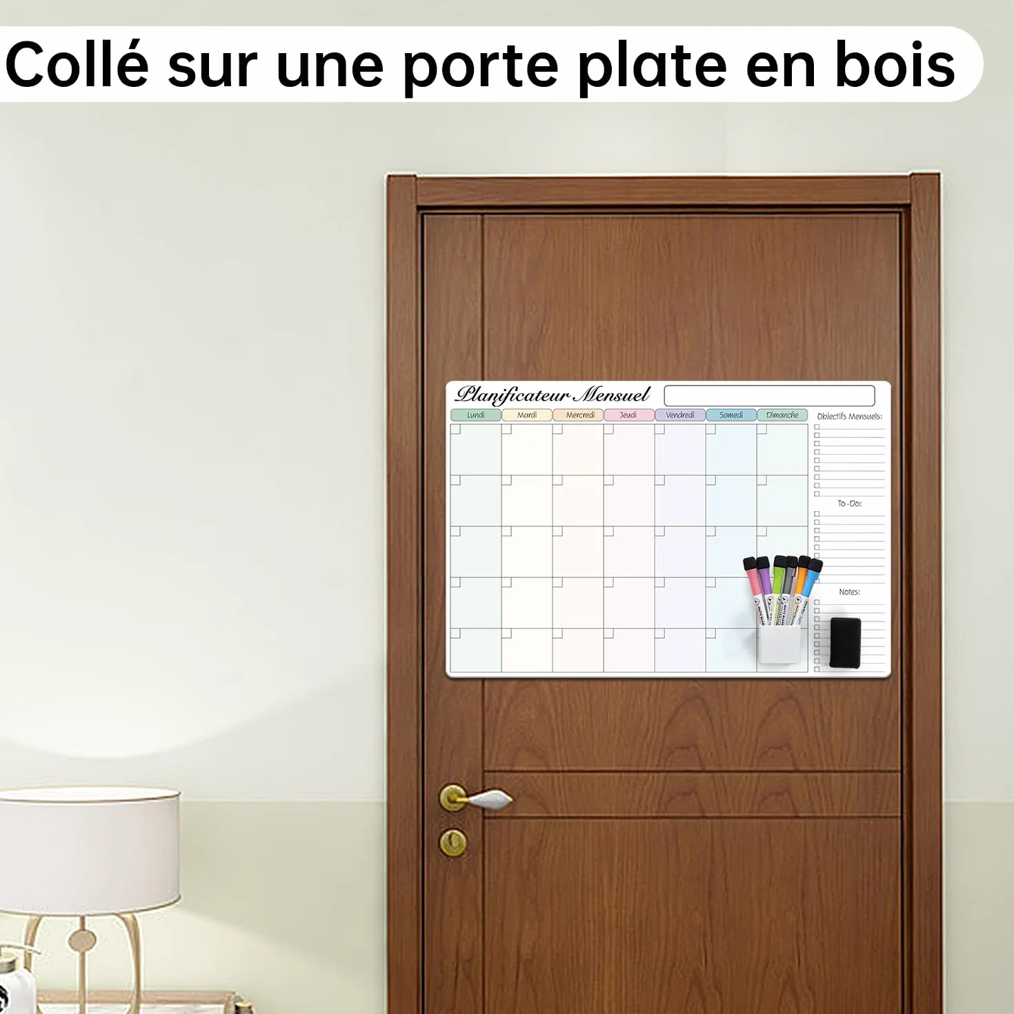 MCCORL Calendrier Adhésif Tableau Blanc Planning Mural 60x40 cm, Planificateur Mensuel/Semainier Effaçable en Français