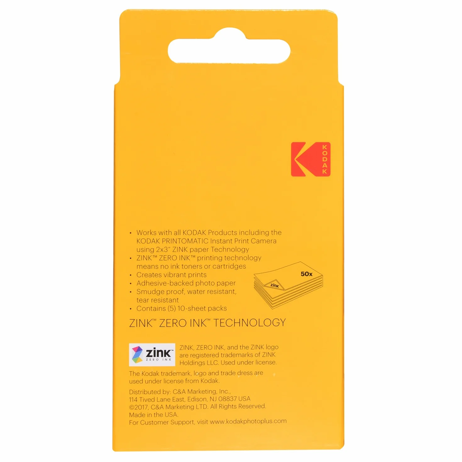 KODAK Papier photo ZINK autocollant 5,1 x 7,5 cm 50 feuilles Compatible Kodak Step