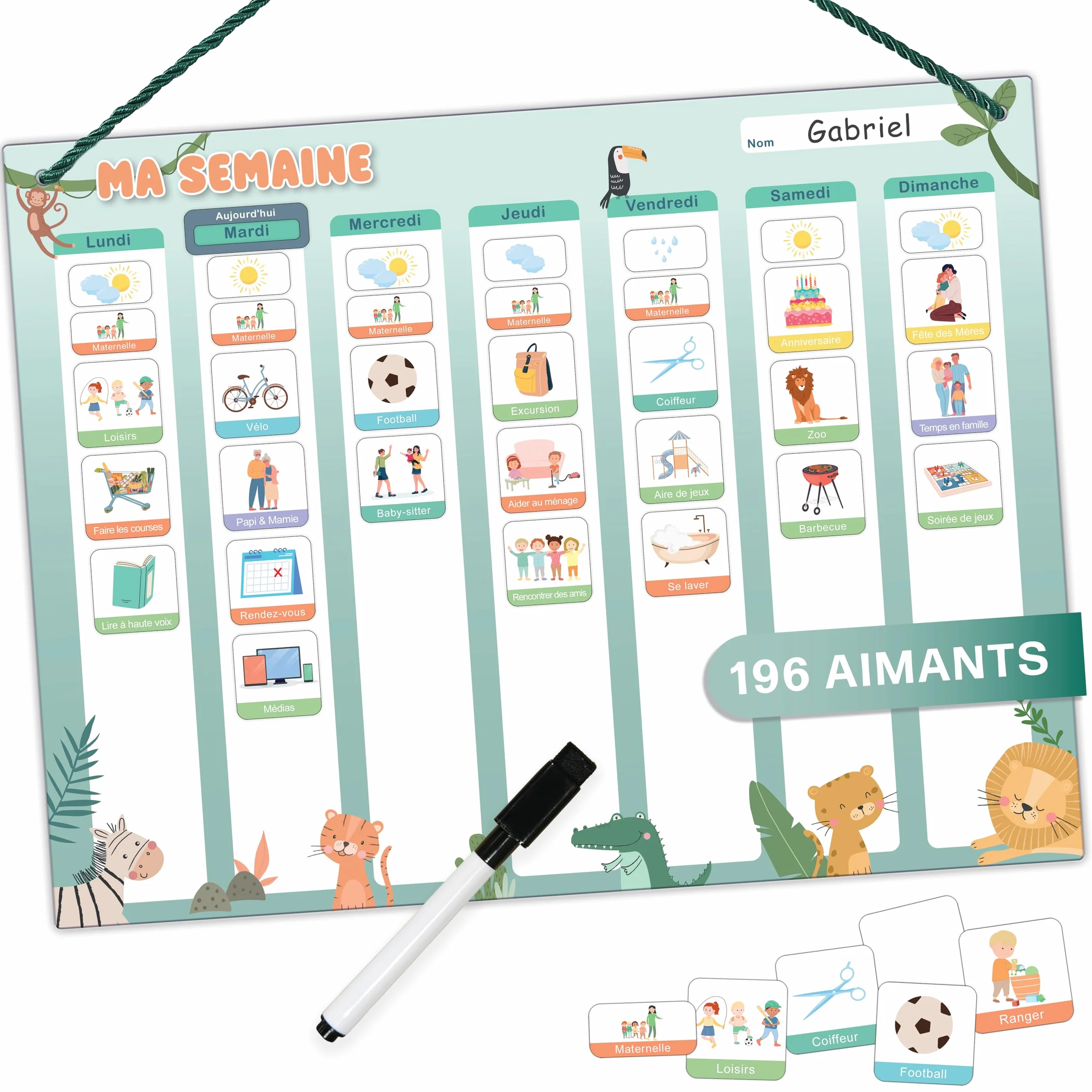 Planning semaine enfants Tableau magnétique Montessori 200 aimants stylo Jeux éducatifs 3 ans Calendrier