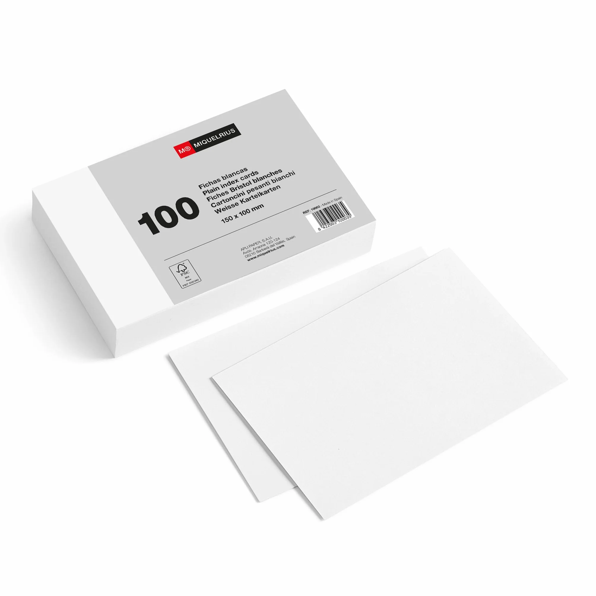 Miquelrius Flashcards Cartes d'étude 100 fiches Bristol 150 x 100 mm Papier carton offset 200 g/m²