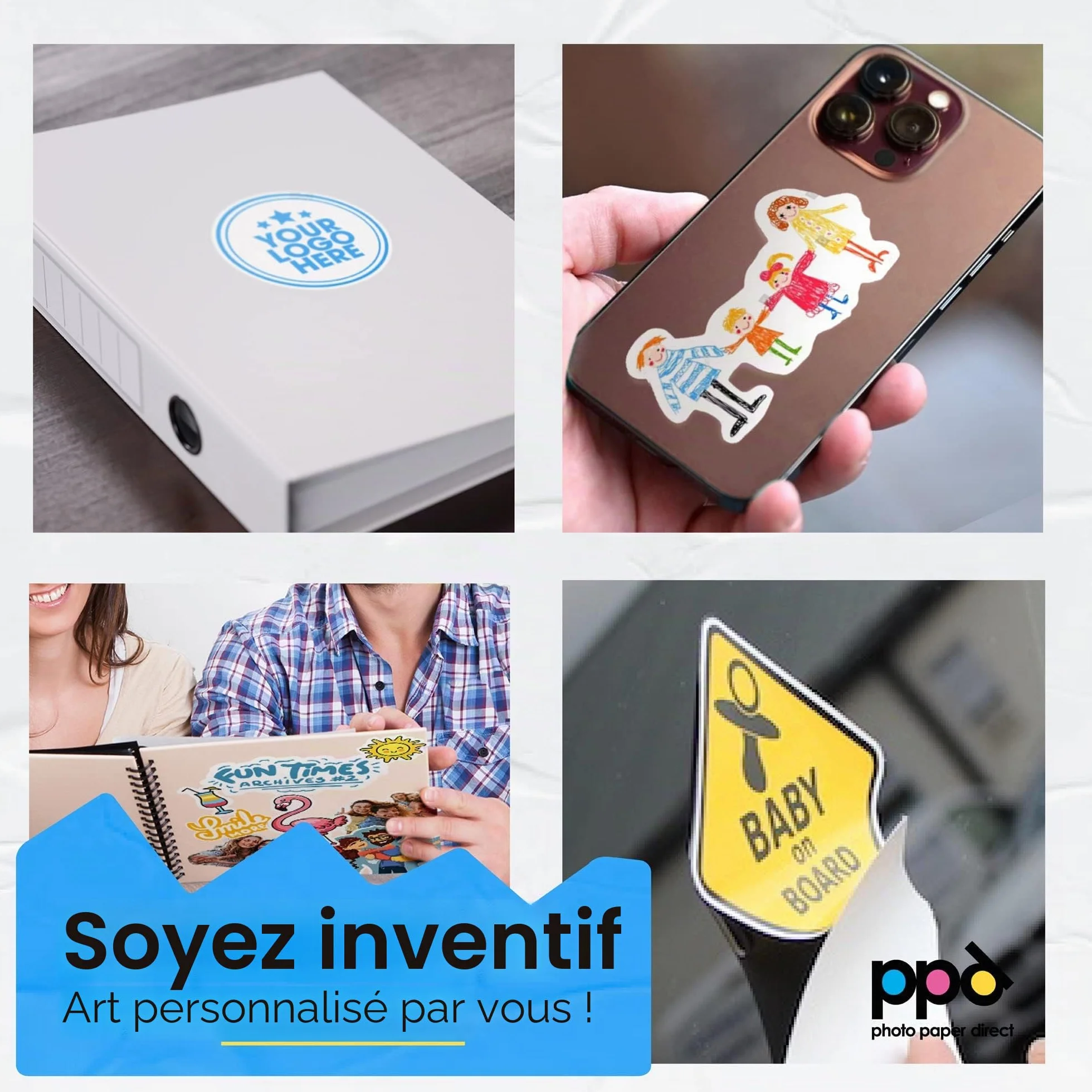 PPD A4 x 10 Films Autocollants Personnalisables Fini Brillant Revêtement Microporeux pour Impression Photo Jet d'Encre Stickers Premium PPD-36-10