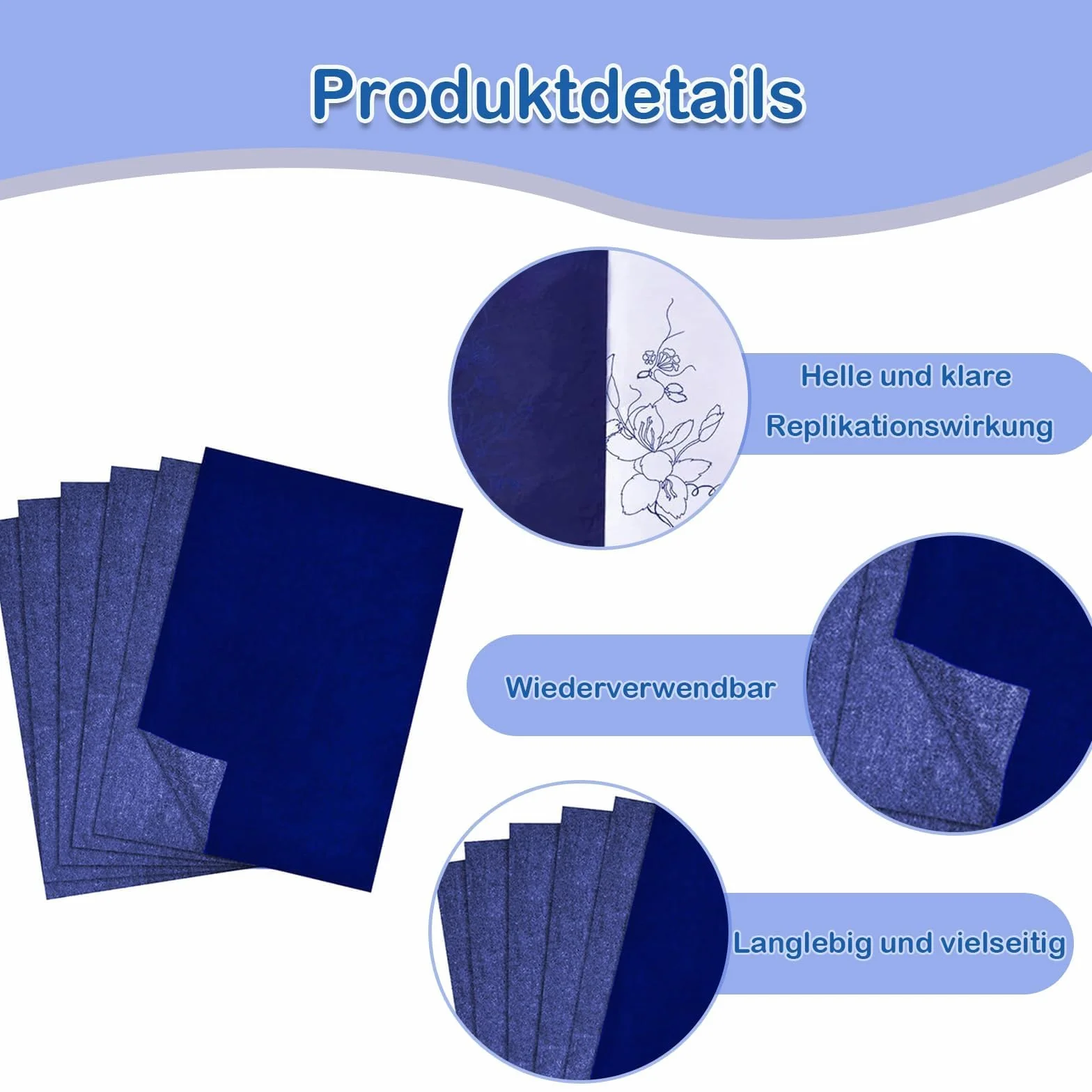 Lot de 100 feuilles de papier carbone A4 bleu - Papier calque pour écriture et dessin 21 x 29,7 cm