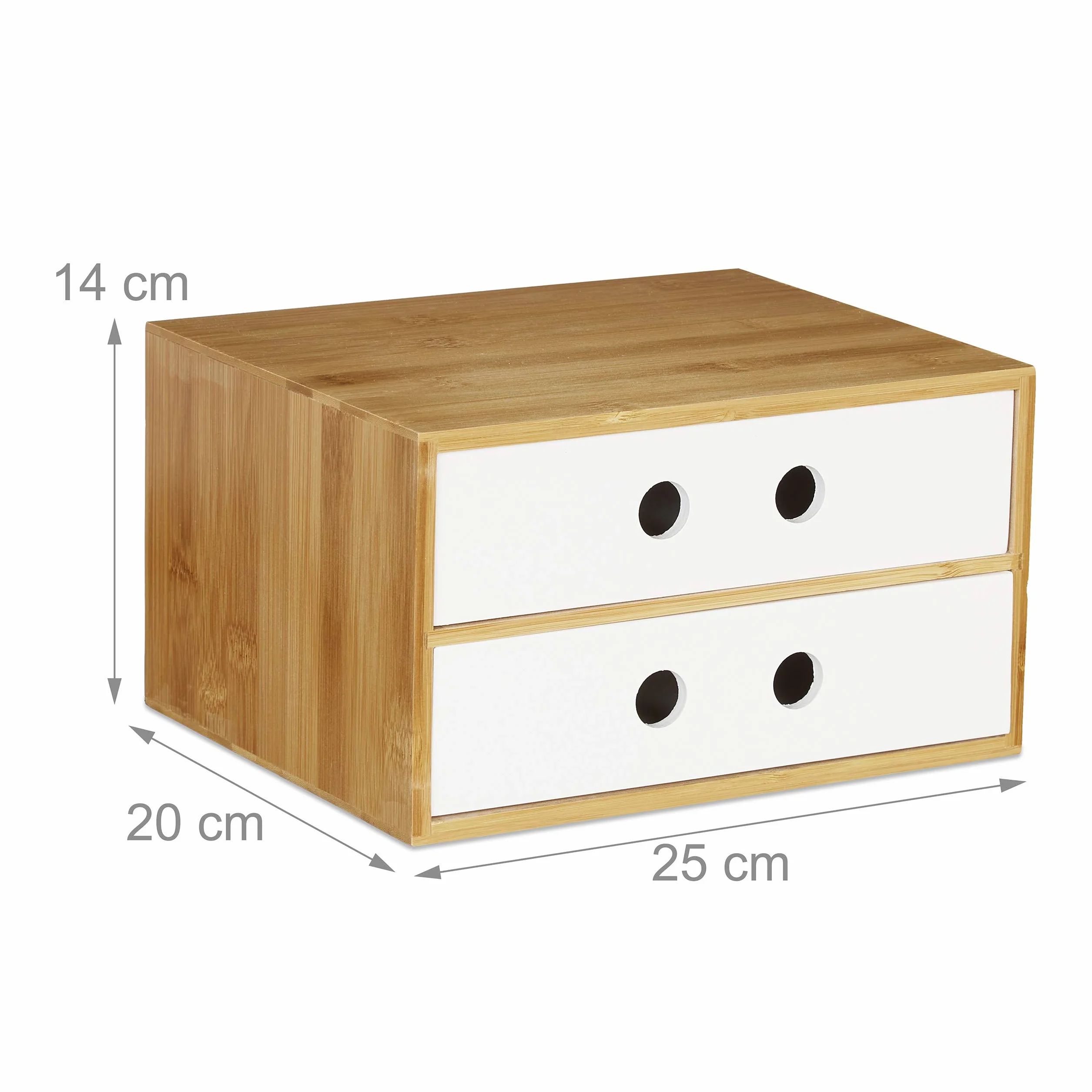 Relaxdays Organiseur de Bureau 2 Tiroirs Bambou MDF Rangement HLP 14 x 25 x 20 cm Blanc