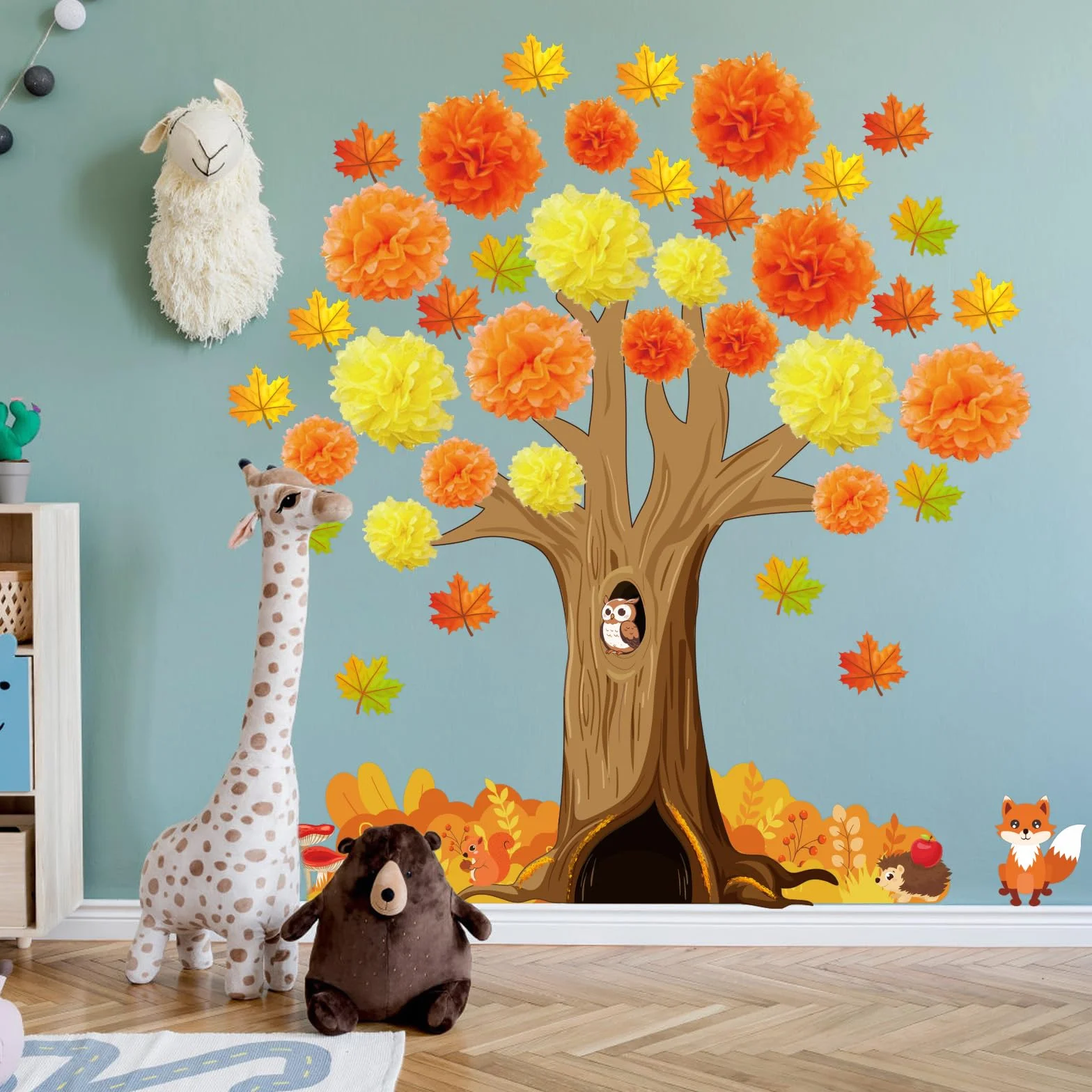 Décoration Murale d'Automne Motif Arbre Feuilles d'Erable pour Fenêtre Tableau Noir Salle de Classe