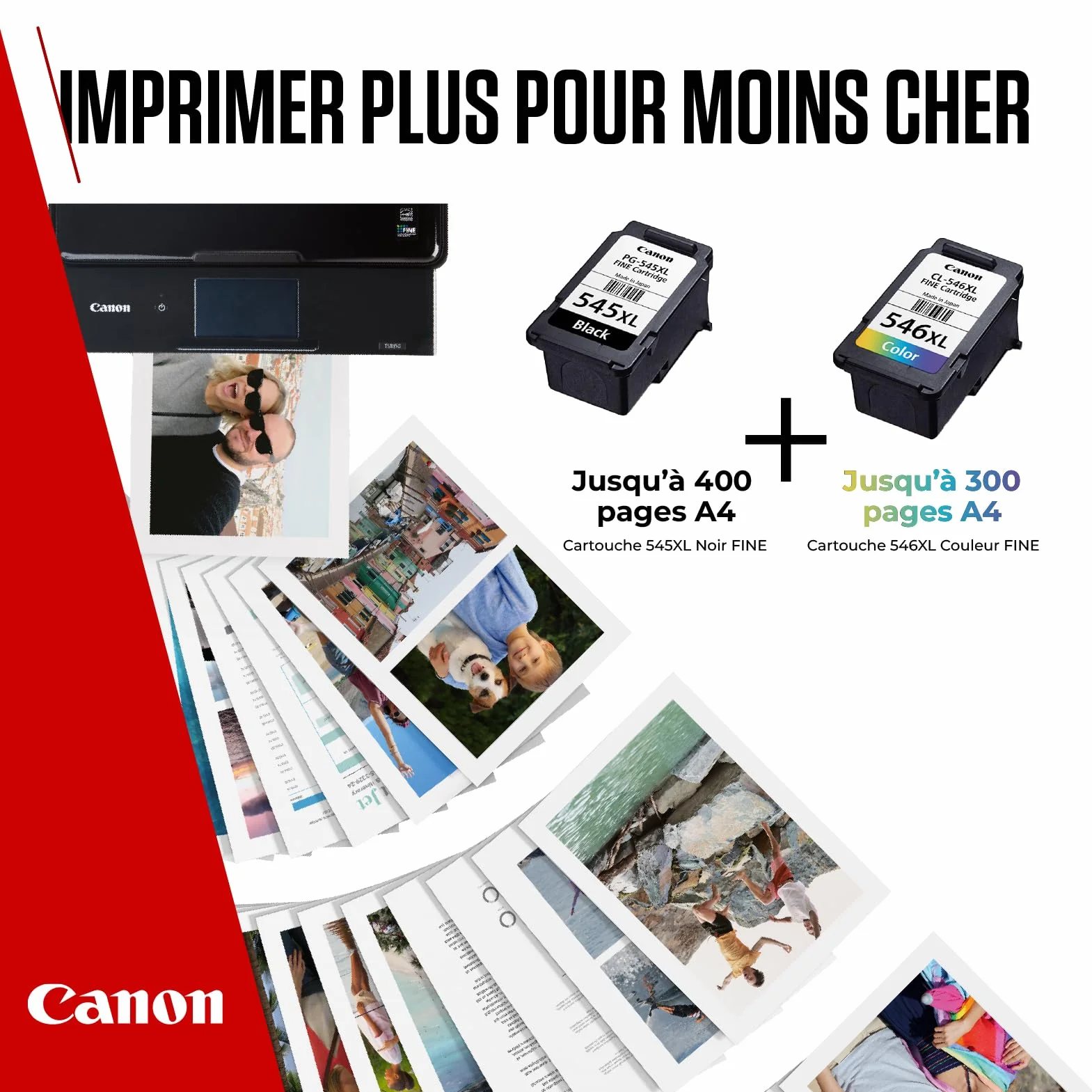 Canon PG-545XL CL-546XL Lot de 2 Cartouches d'encre Haut rendement Couleurs Noir Papier Photo 10x15cm