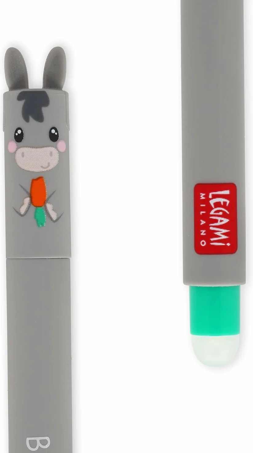 LEGAMI Set of 4 Farm Sweet Farm Erasable Gel Pens 0.7 mm Black Pink Green Red