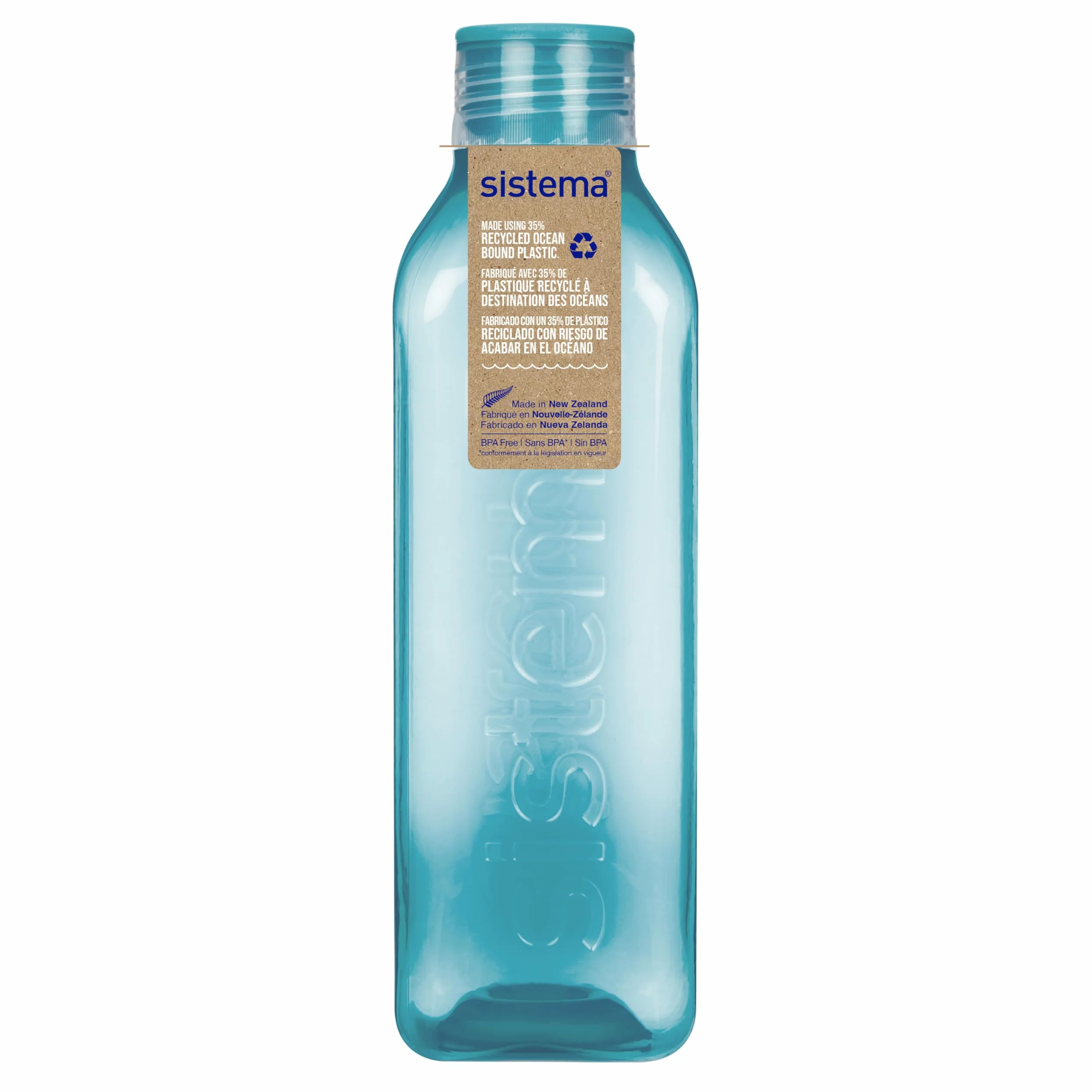 Sistema Bouteille d'eau carrée 1 litre sans BPA Bouchon étanche Bleu-gris