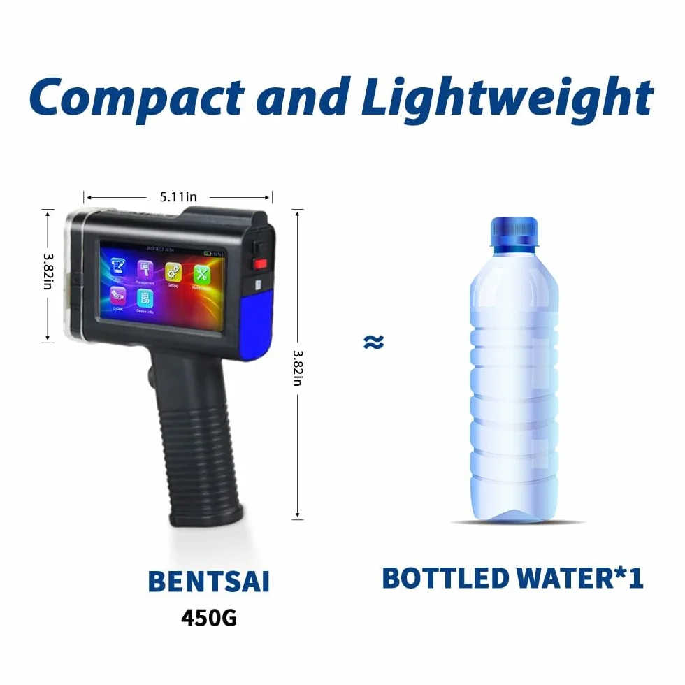 BENTSAI BT-HH6105B2 Etiqueteuse Portable pour Code-Barres QR Date Logo Numéro de Série Sacs Carton Bois Verre Plastique Bleu
