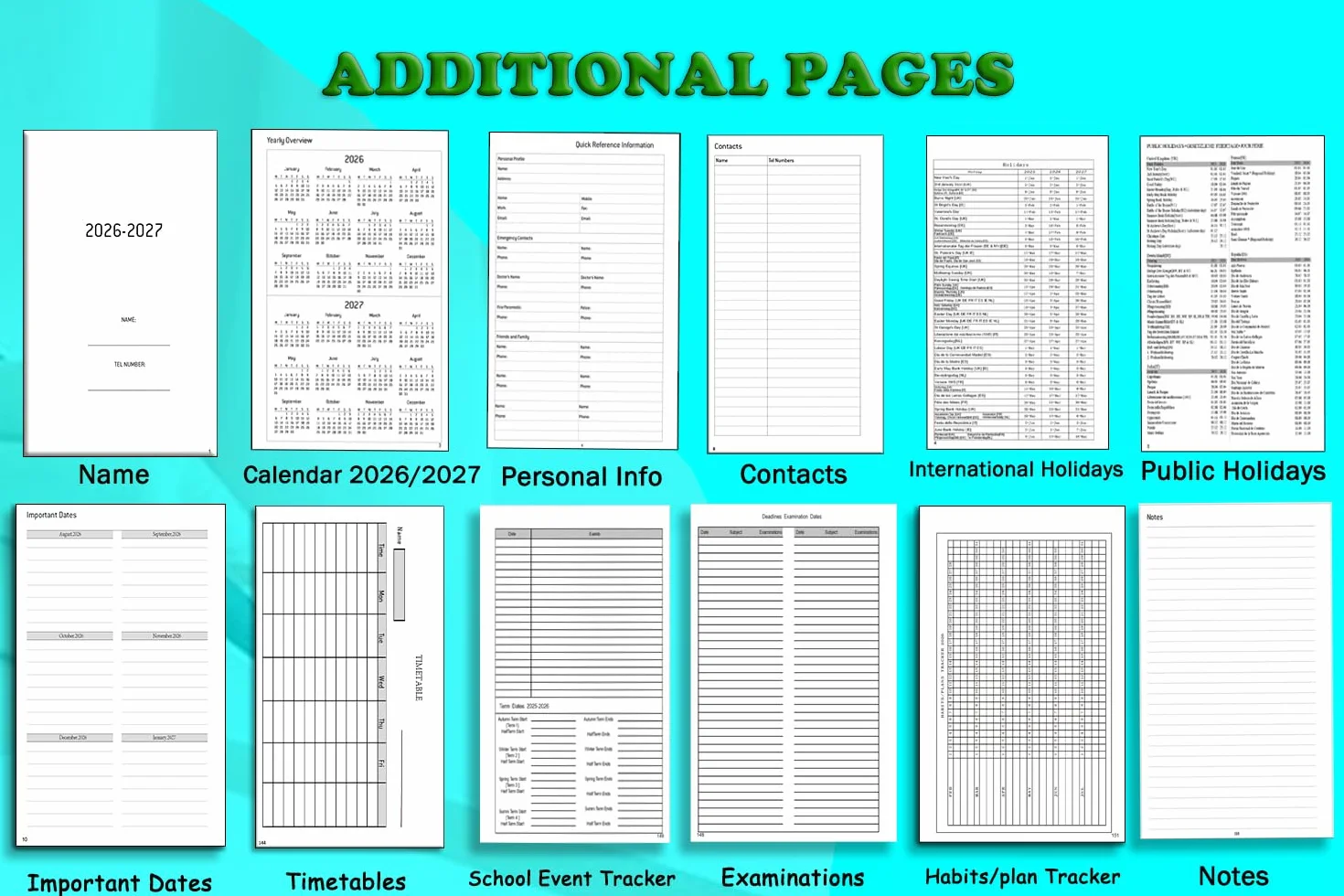 Planificateur Personnel A6 2026-2027, 1 Semaine 2 Pages, 100 GSM, Insert Calendrier 26/27
