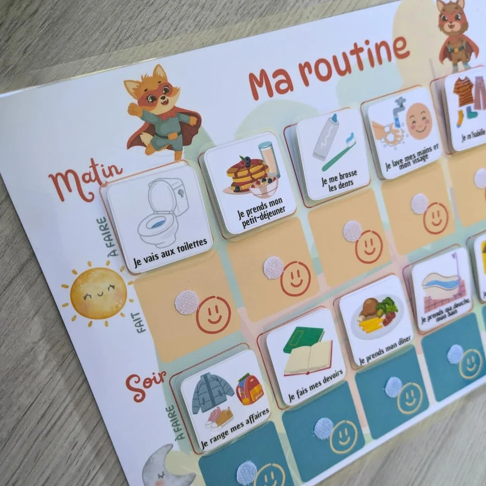 Tableau routine enfant Super-héros – Planning matin et soir – Calendrier tâches rituels – 30 étiquettes