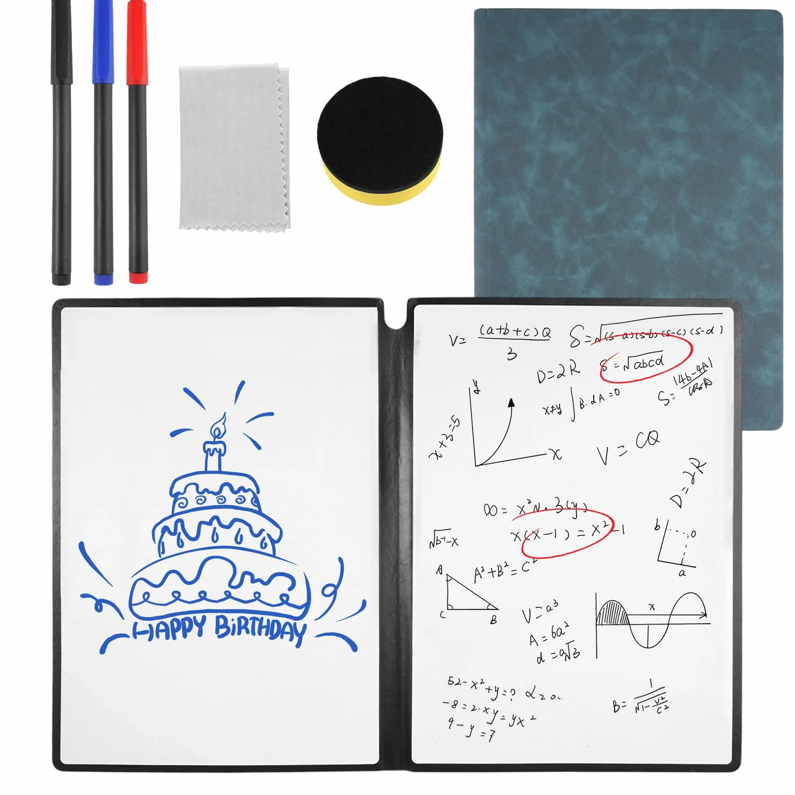 Tableau Blanc Effaçable Portable A4 31cm×22.5cm avec Accessoires Bleu