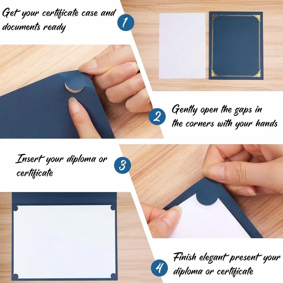 Porte-Certificats avec Bordure en Feuille d'Or, Format 8,5 x 11 Pouces, Lot de 10