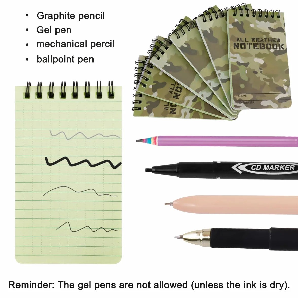 Carnets Étanches A7 Mini Cahiers à Spirale, All Weather Notebooks Bloc-notes, Aqua Notes pour Plein Air, Format de Poche (Camouflage)