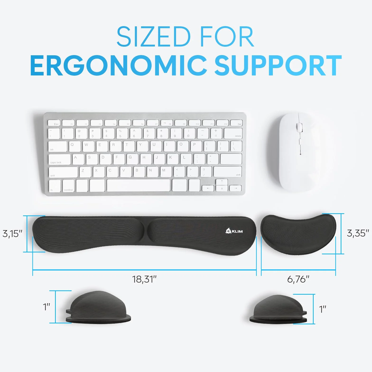 KLIM Repose Poignet Set Ergonomique Souris Clavier Mousse Mémoire Forme Support Gaming Bureautique Noir