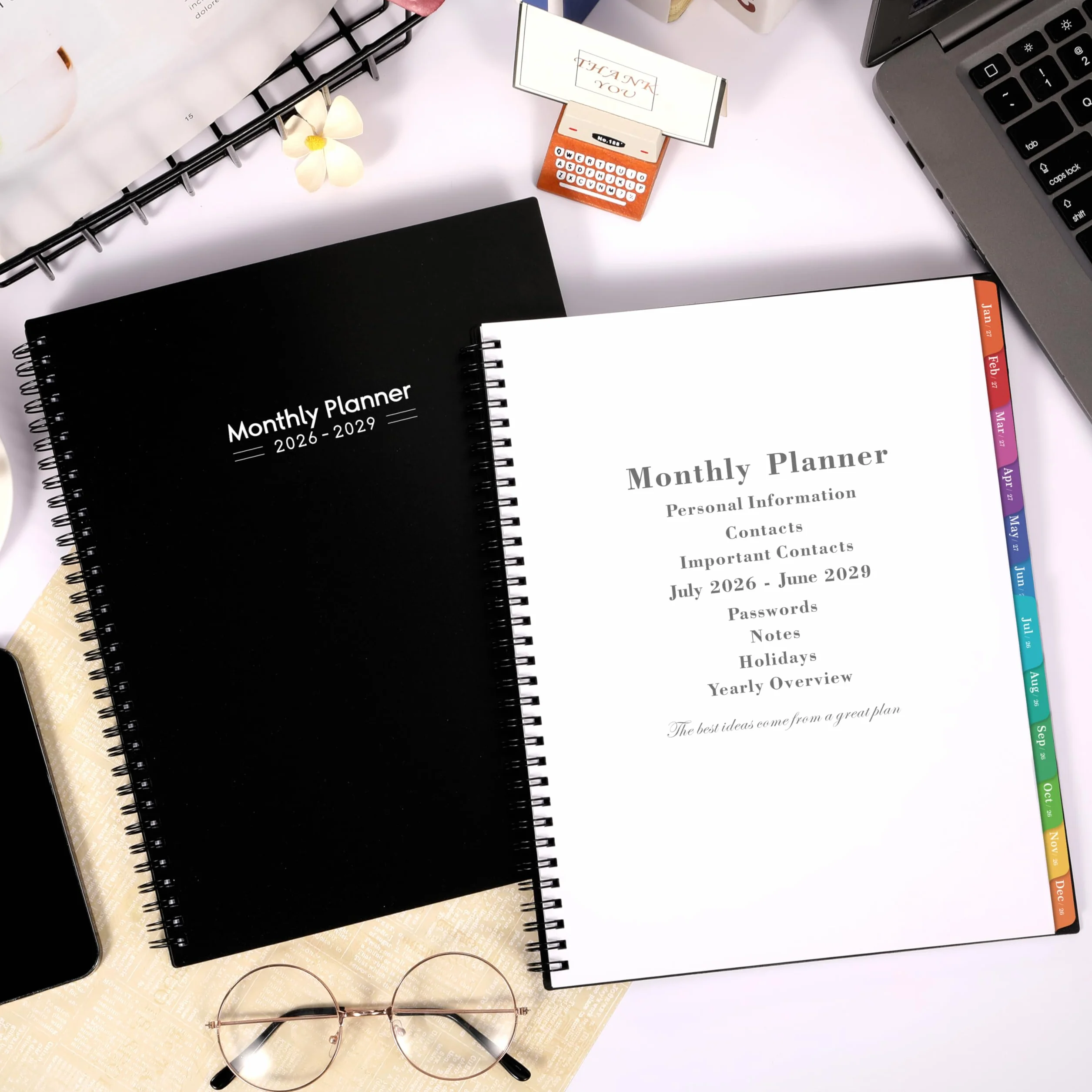 Planning mensuel 2026-2029 – Planificateur mensuel 3 ans 22,9 x 27,9 cm avec onglets colorés