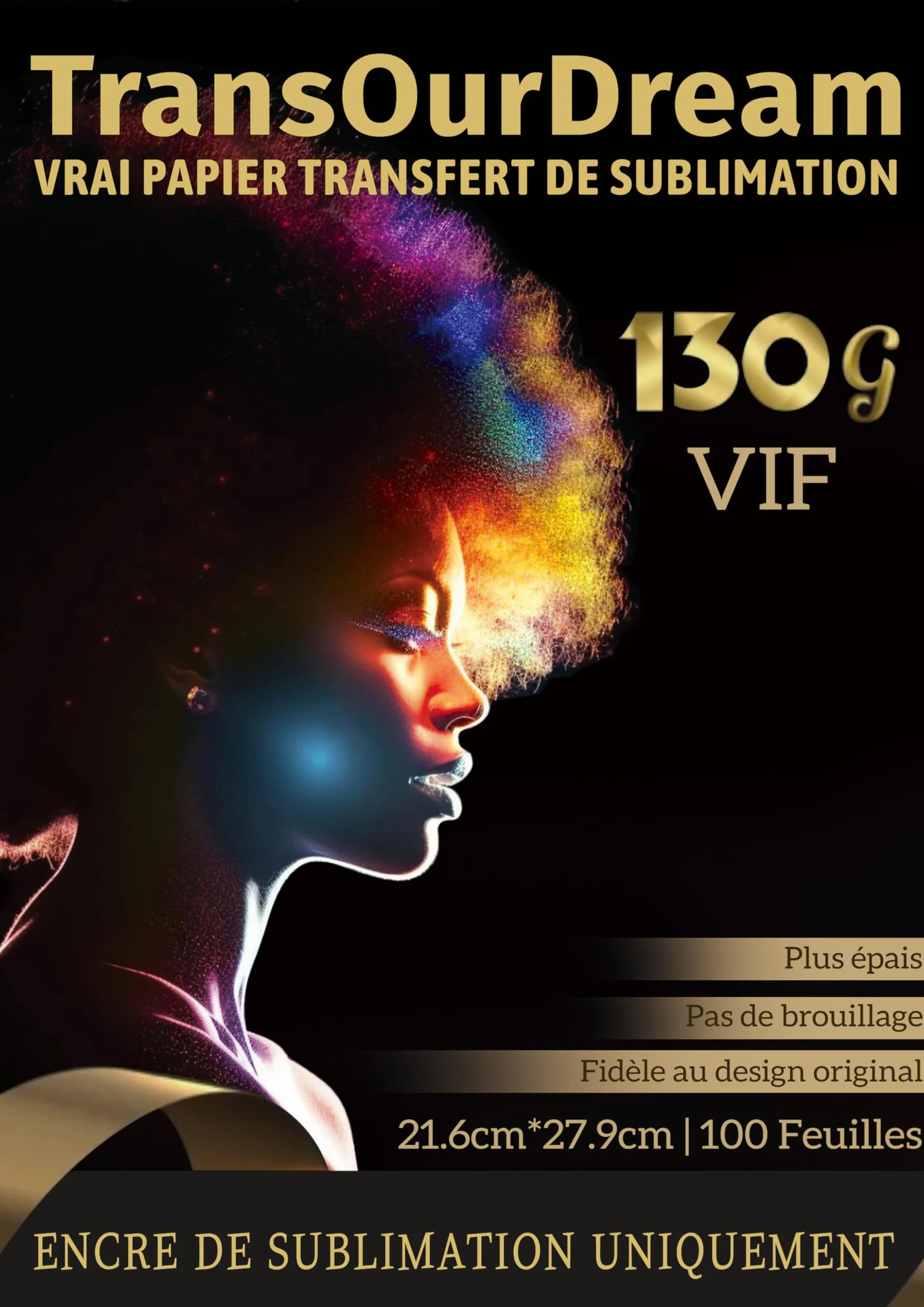 TransOurDream VIVID Papier Sublimation 130g 21.6x27.9cm 100 Feuilles Séchage Rapide