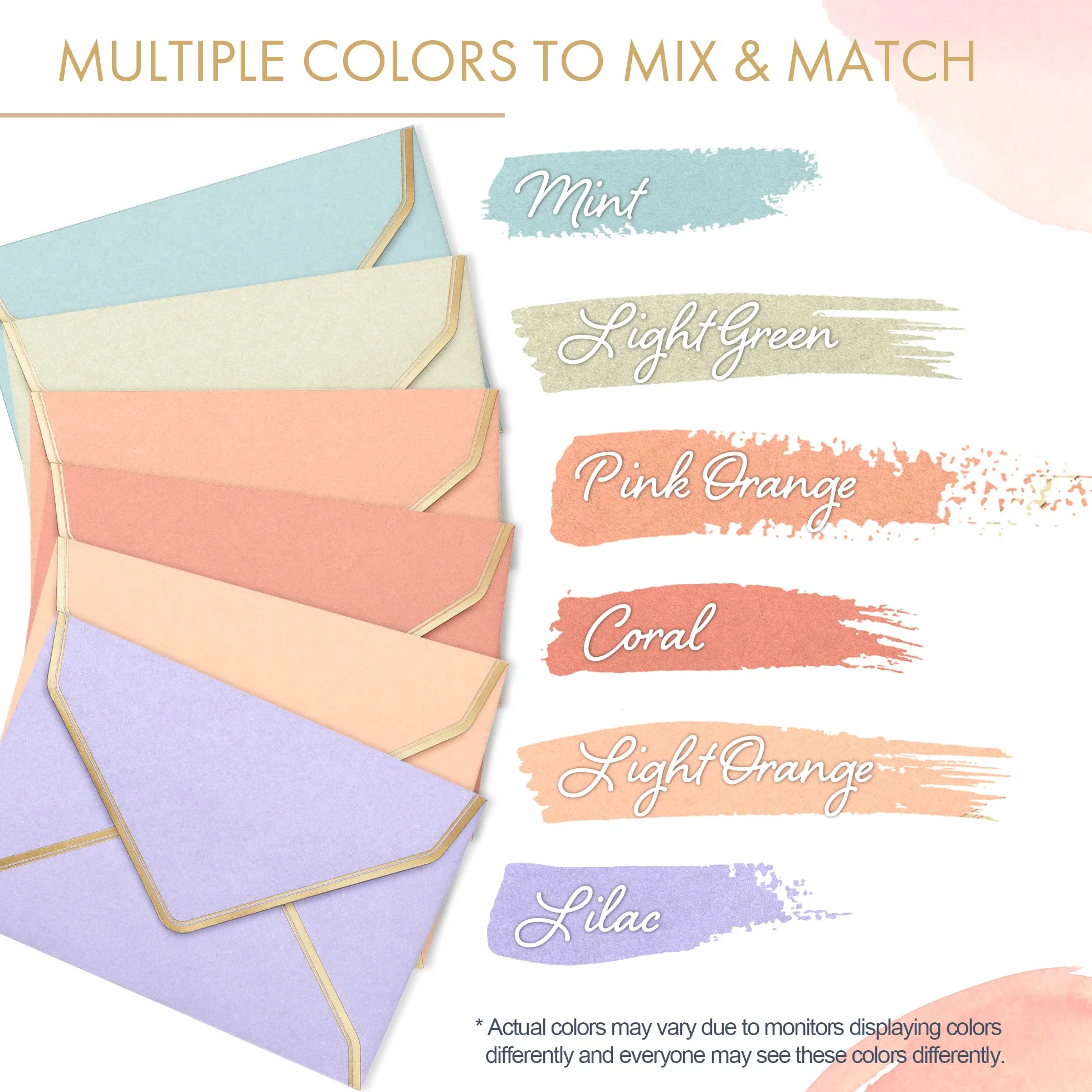 Enveloppes C6 Lot de 30 A6 Liseré Doré 114 x 162 mm 6 Couleurs Pastel
