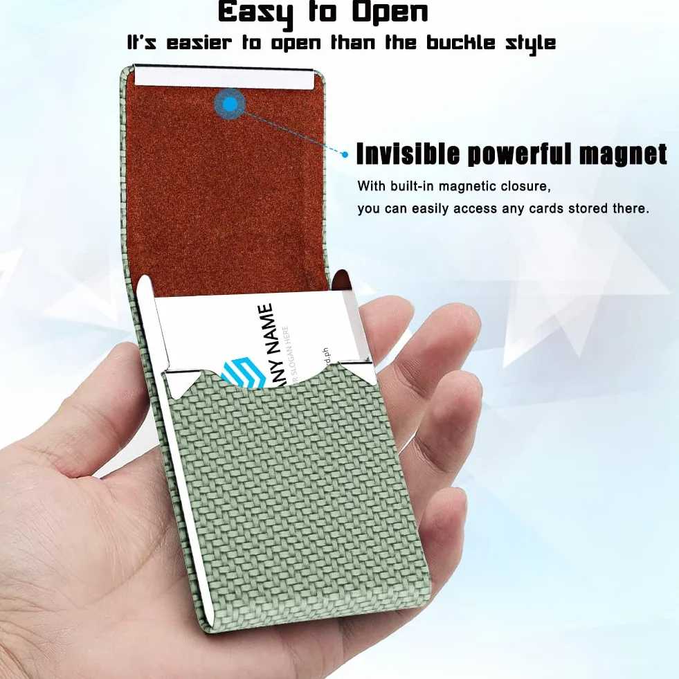 Porte-cartes de visite en métal PU mince et portable Vert
