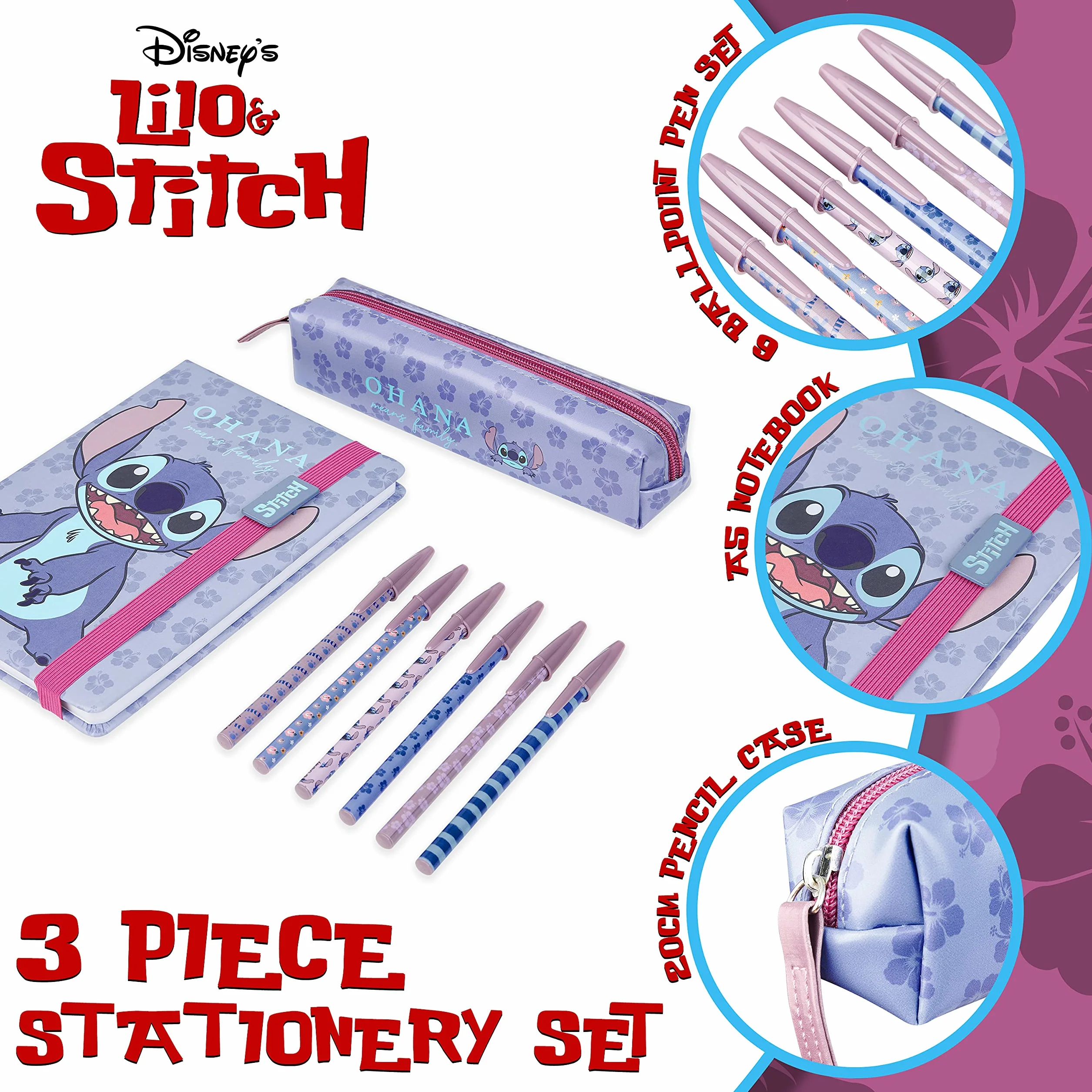 Disney Stitch Set de Fournitures Scolaires, Carnet Trousse Stylo Bille Crayons Couleur Bloc notes Accessoires Bureau École Bleu