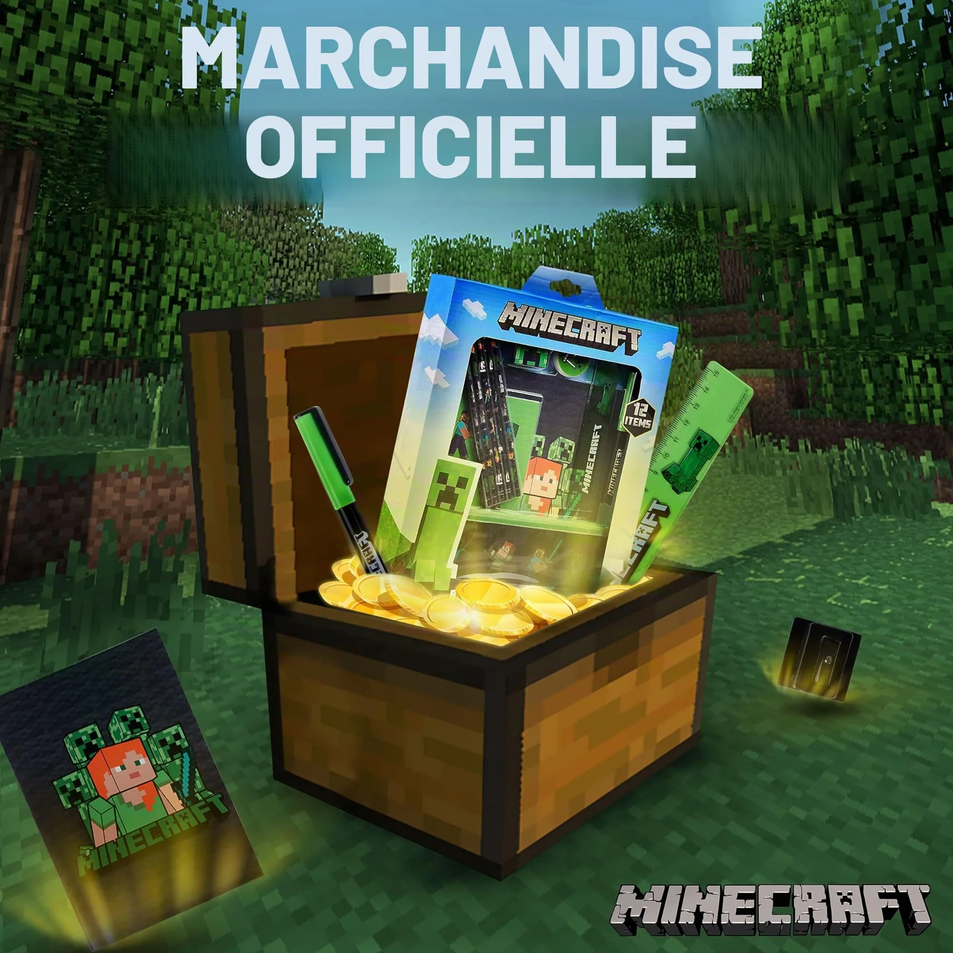 Minecraft Kit de Fournitures Scolaires Enfant avec Trousse et Papeterie