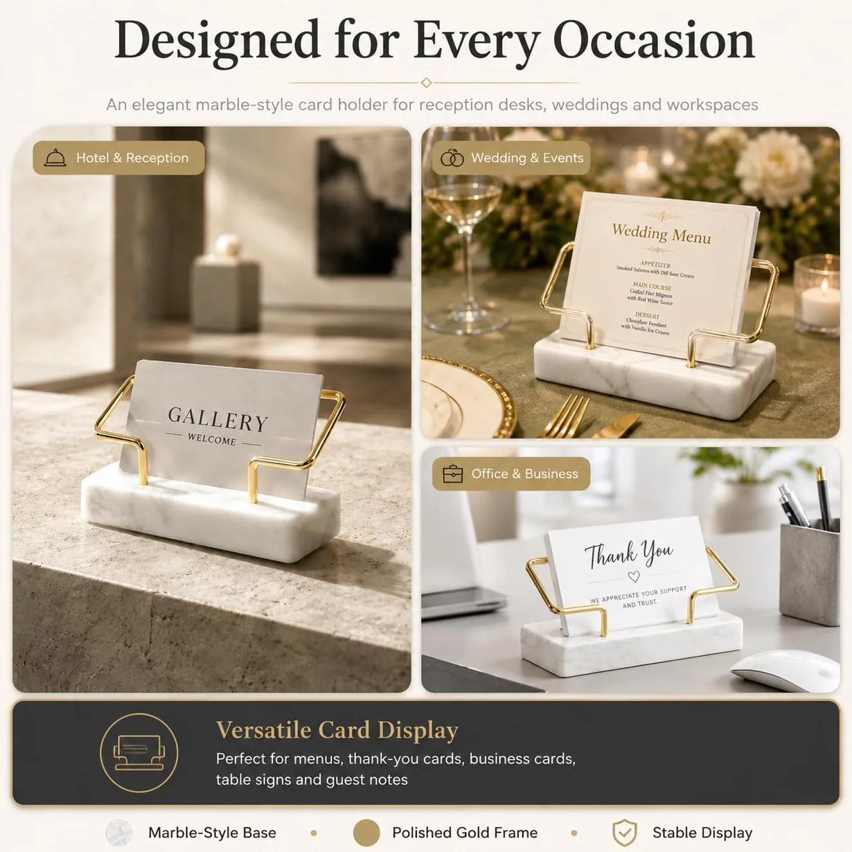 Support Porte-cartes de Visite en Marbre et Métal Premium pour Bureau