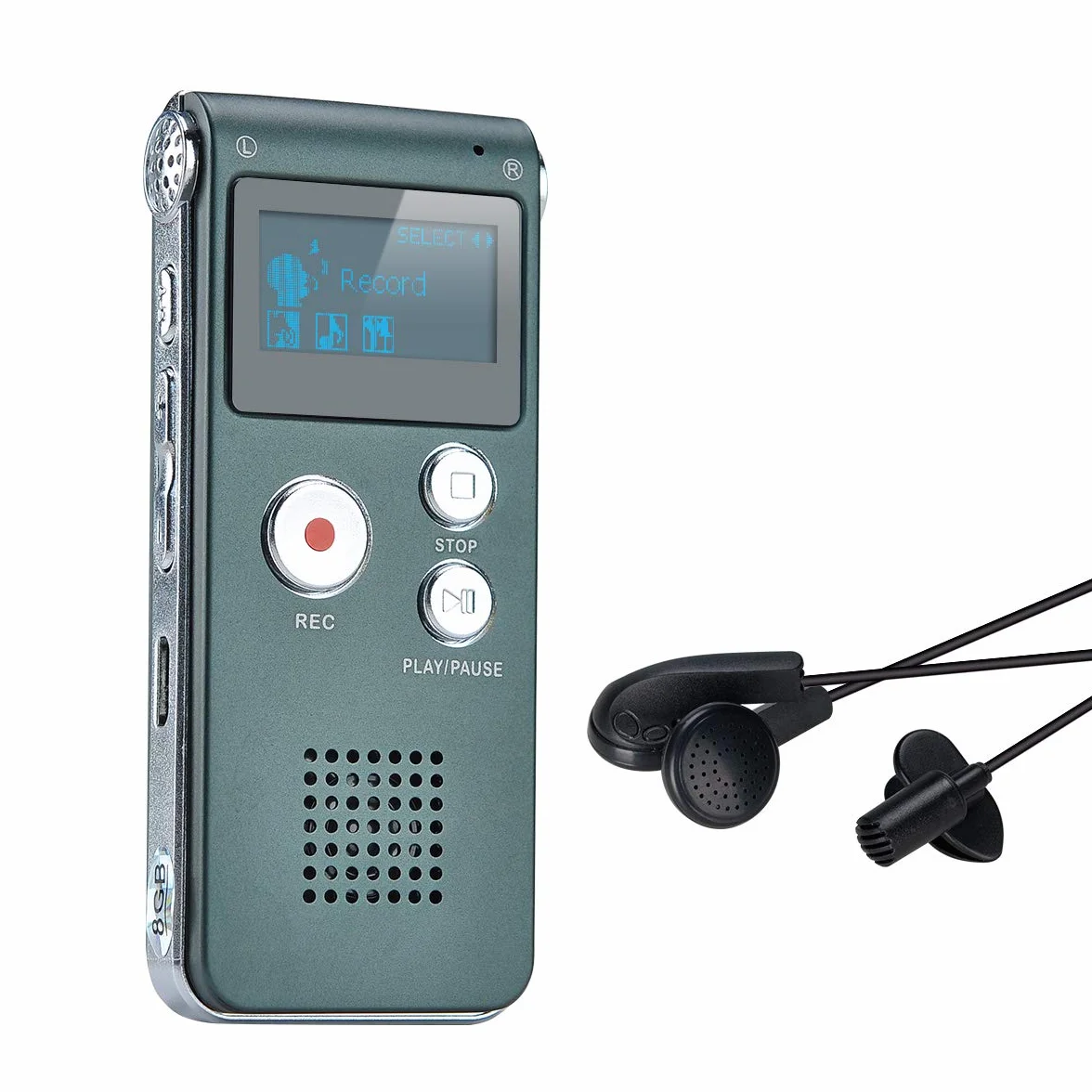 Dictaphone Enregistreur Numérique Portable 8GB Enregistreur Vocal Audio Lecteur MP3 LCD (Gray)