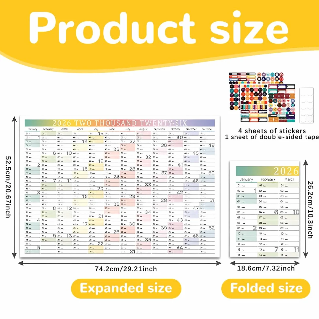 Calendrier Mural Annuel 2026 74x52 cm Planificateur Mural Organisation Familiale Travail
