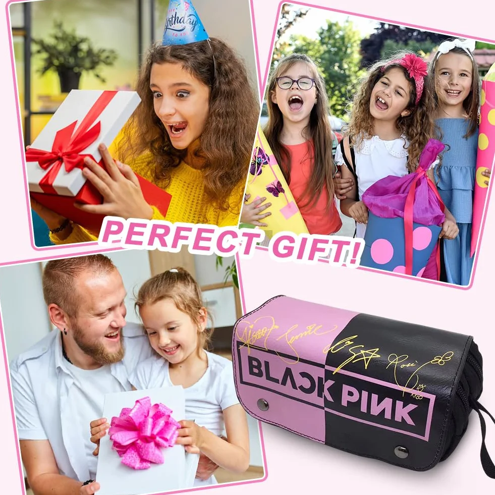 Kawaii Trousse à Crayons Blackpink pour Enfants, Grande Capacité, Fermeture Éclair Scolaire Souple