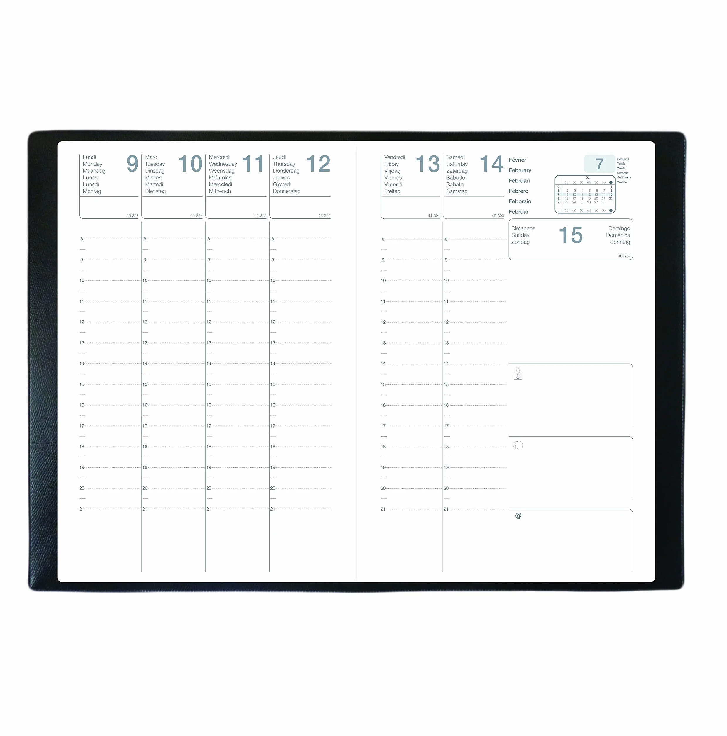 Agenda Semainier Olympe 16x24 cm 1 Semaine Sur 2 Pages Janvier 2026 Décembre 2026 Couverture Noir
