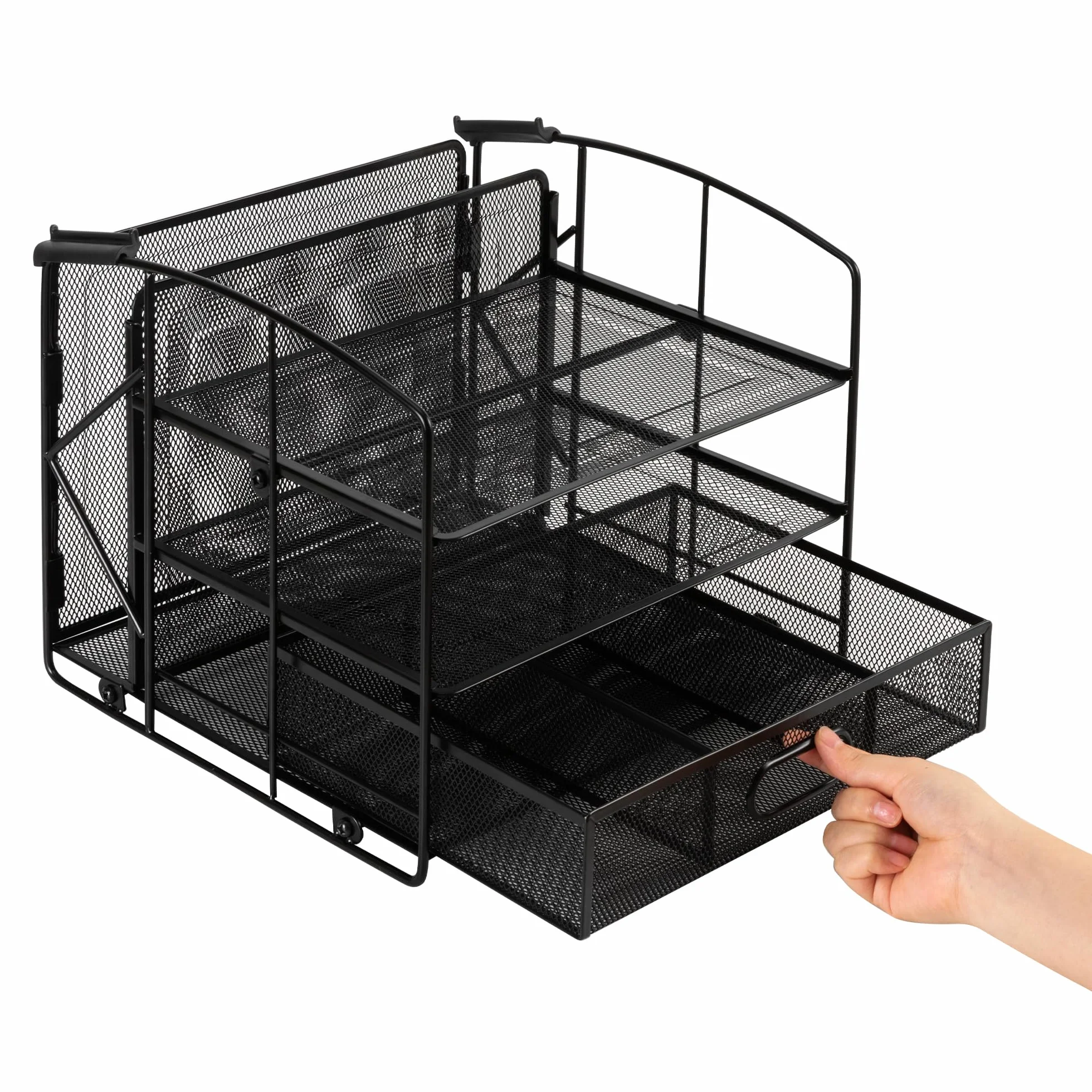 Amazon Basics Module de rangement rectangulaire avec 3 plateaux, tiroir coulissant, noir