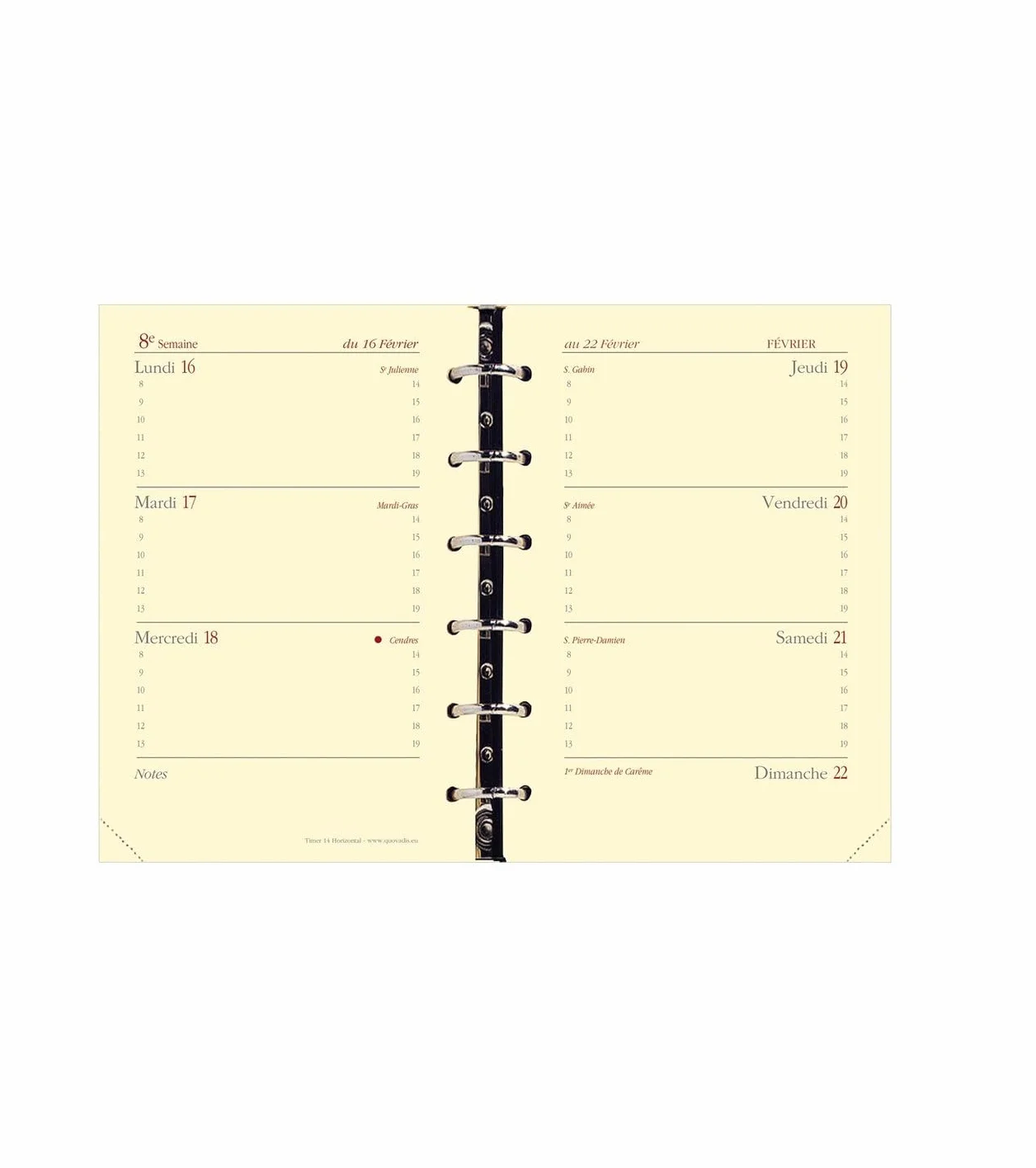 QUO VADIS Recharge Organiseur Timer 14 Grille Horizontale 16 mois Septembre 2026 Décembre 2027 Format 8 x 12,5 cm