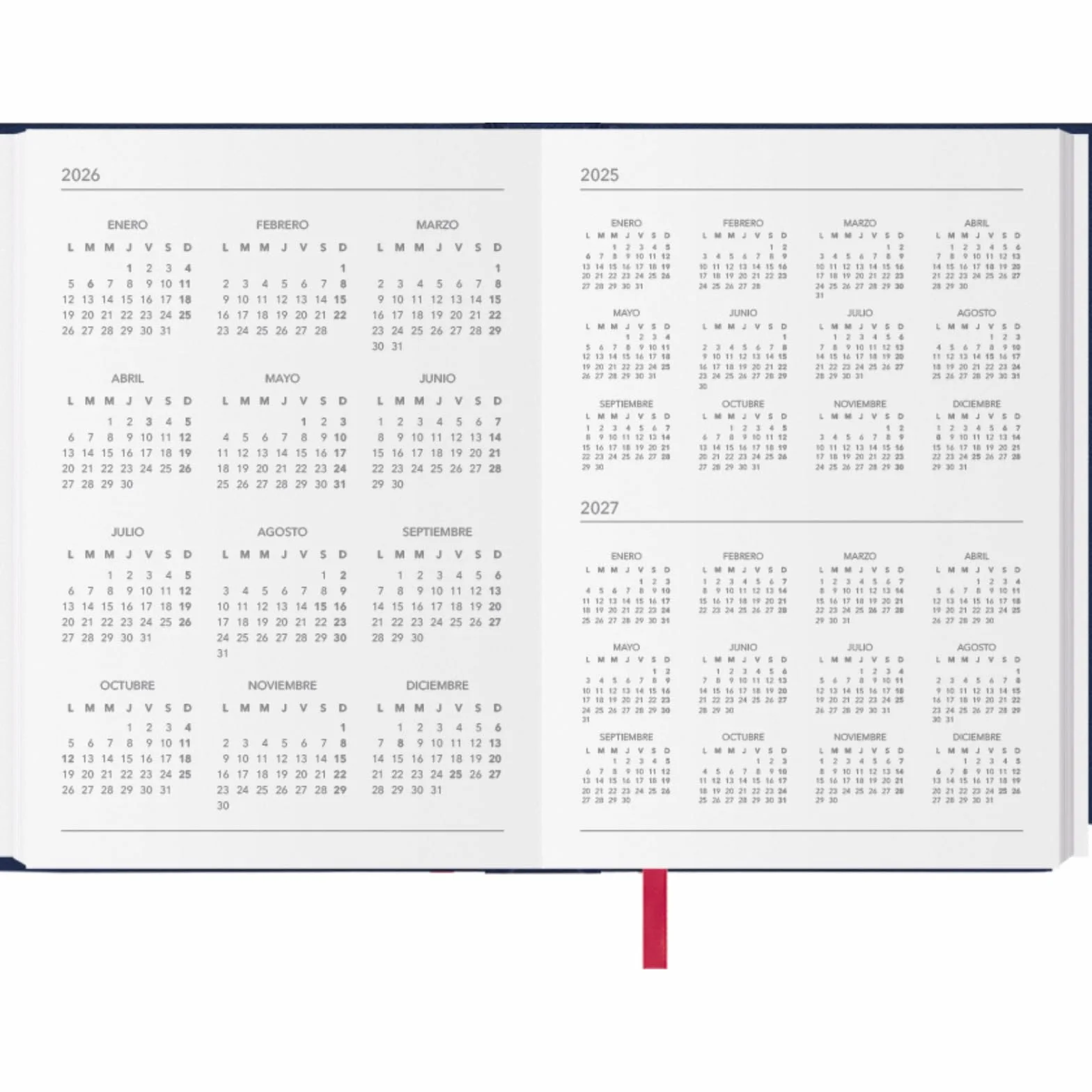 Agenda 2026 Jour par Page A5 14x20 cm Couverture Rigide 12 Mois Janvier à Décembre Planificateur Annuel Espagnol Marque-Page Síntex Bleu