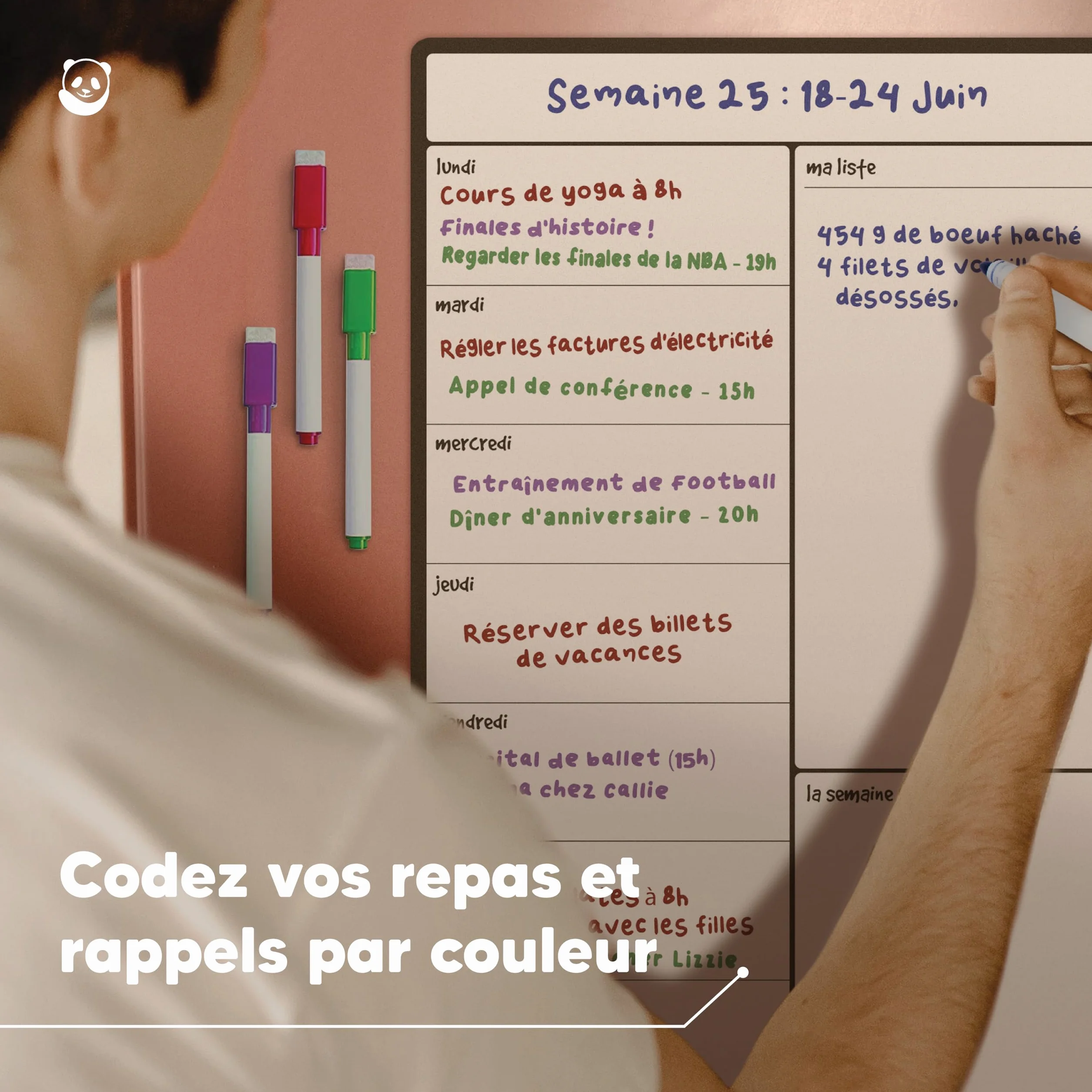 Smart Panda Tableau Magnétique pour Frigo A3 - Planificateur Repas Familiaux, Listes Courses, Aide Étude - Calendrier Aimanté Hebdomadaire Français
