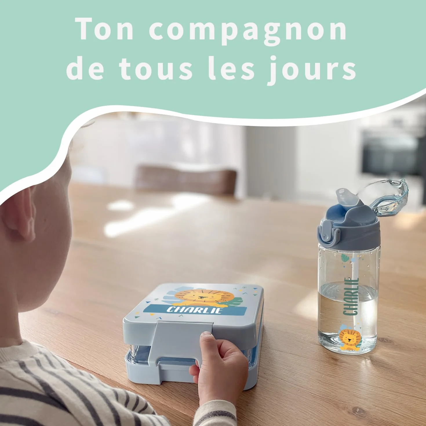 Lunch Box Personnalisée Boite à Goûter Enfant avec Compartiment Micro-ondes Lave-vaisselle Vert Armée
