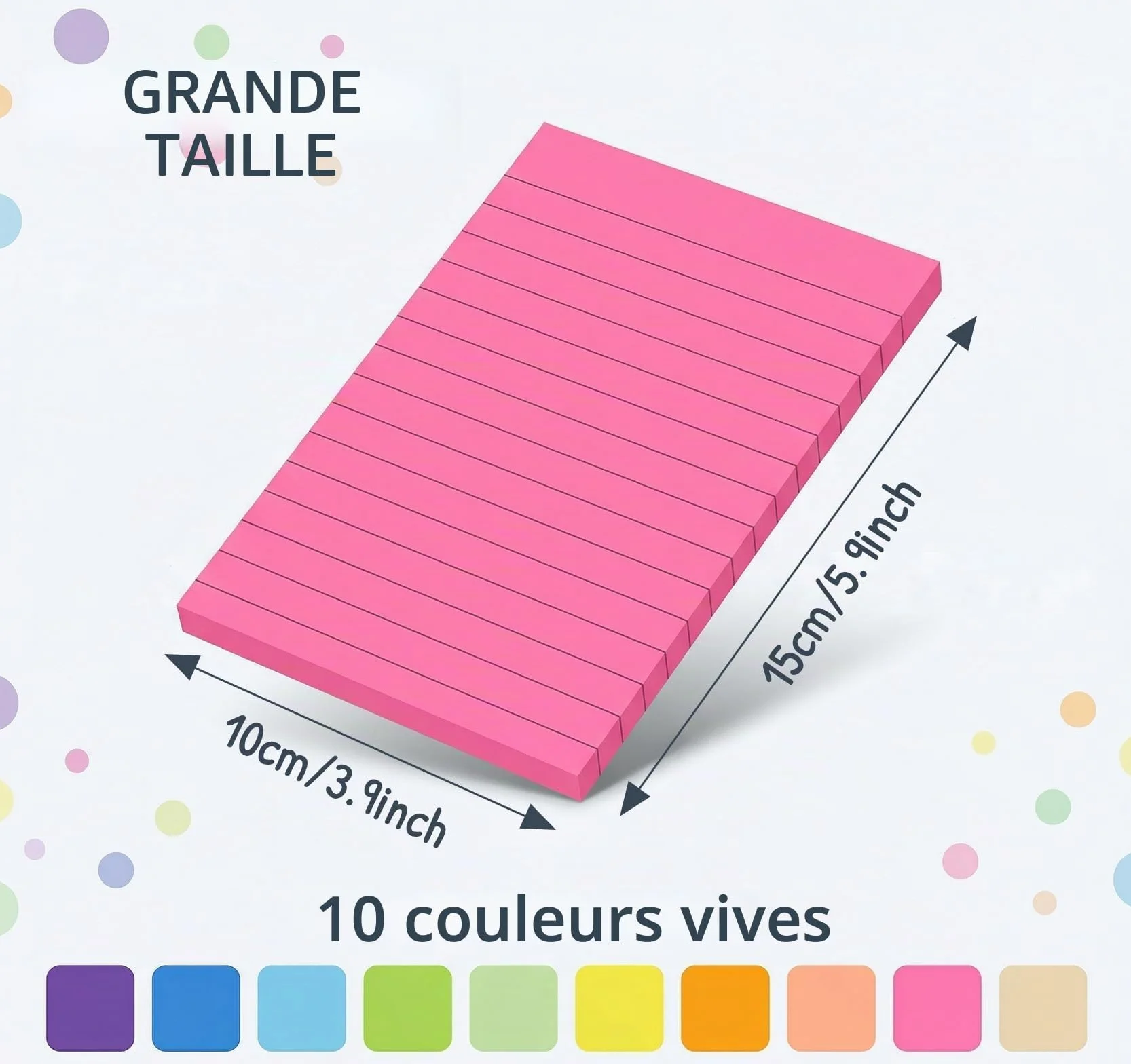 Agoer 500 Feuilles Note Adhésive Lignée 10 Couleurs 100 x 150 mm Notes Autocollante 10 Blocs 50 Feuilles/bloc Super Sticky