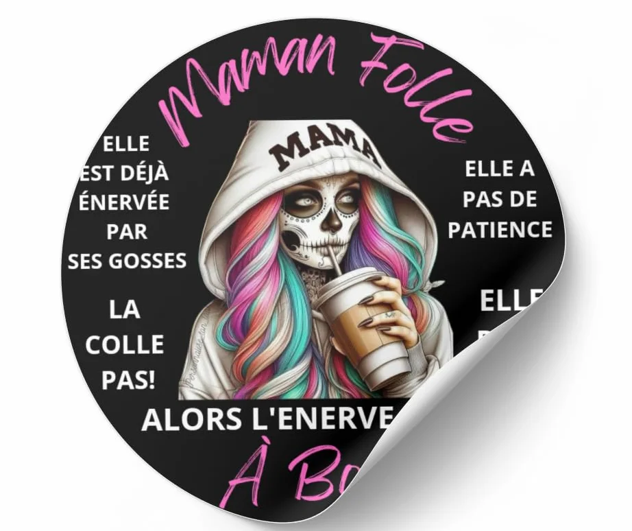 Autocollant Voiture Humoristique Maman Folle à Bord Stickers Drôles Véhicule