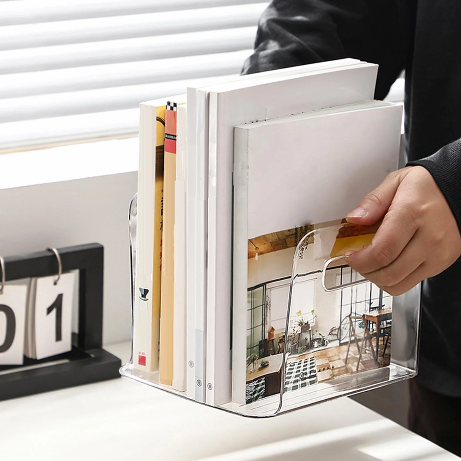 Porte Documents Acrylique Transparent 2 Compartiments Organiseur Bureau Vertical